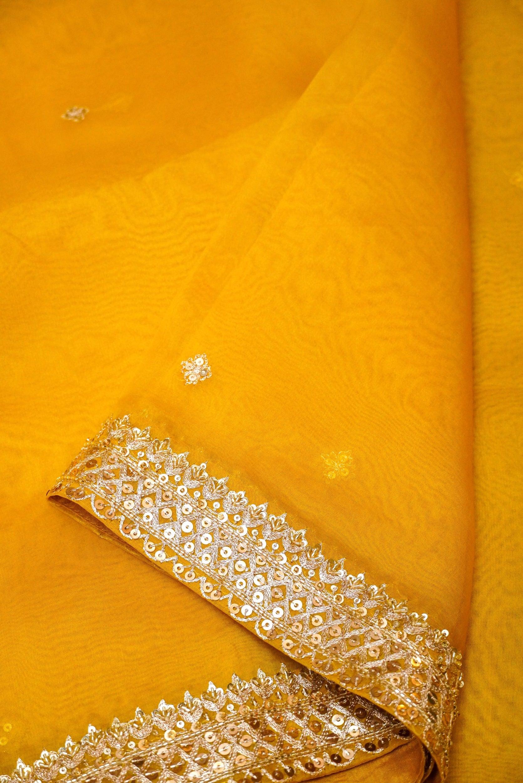 Designer Yellow Organza Silk Saree