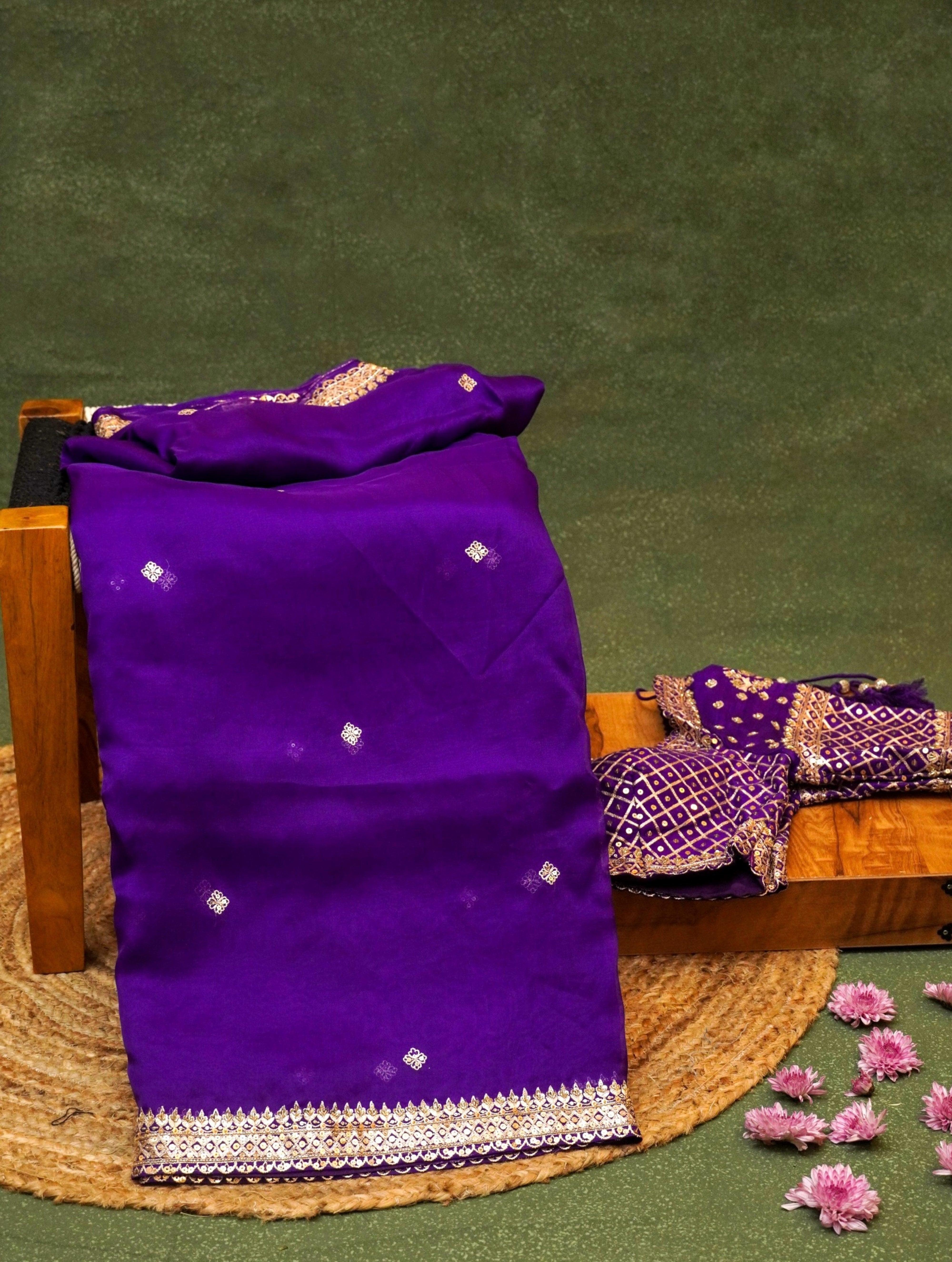 Designer Purple Organza Silk Saree