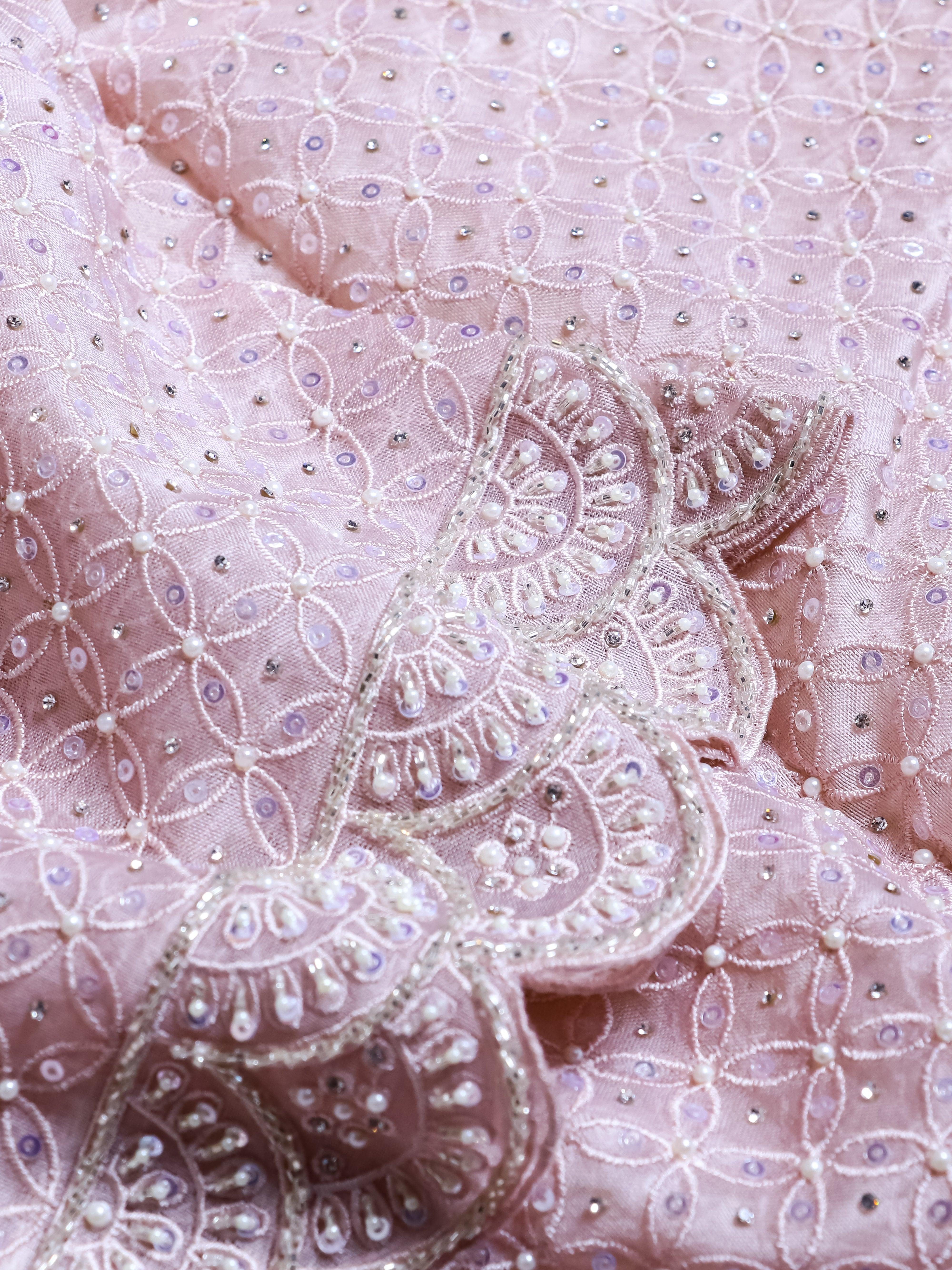 Designer Light Pink Kora Silk Saree - Sumangal Ekam