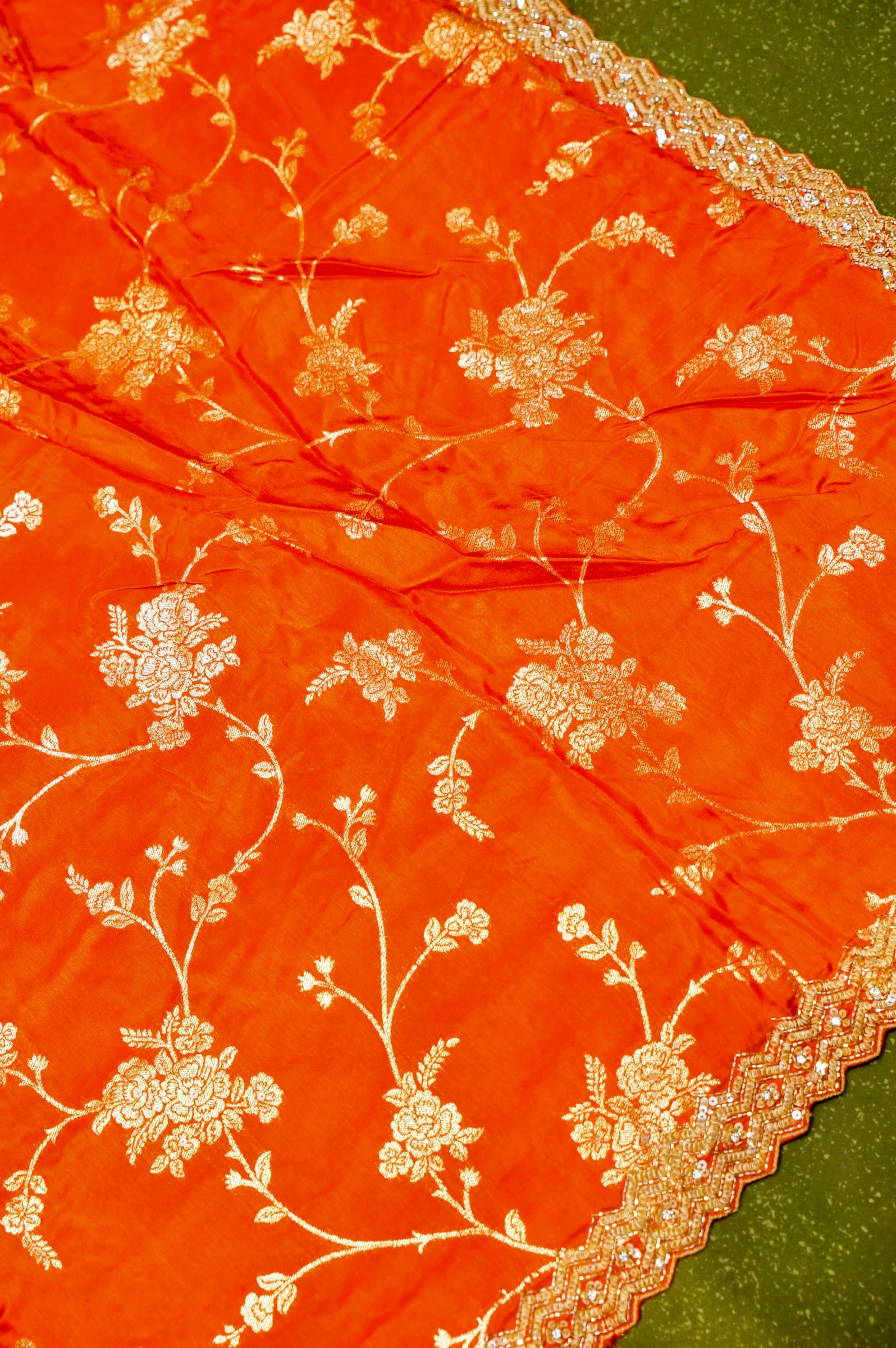 Designer Orange Moonga Silk Saree
