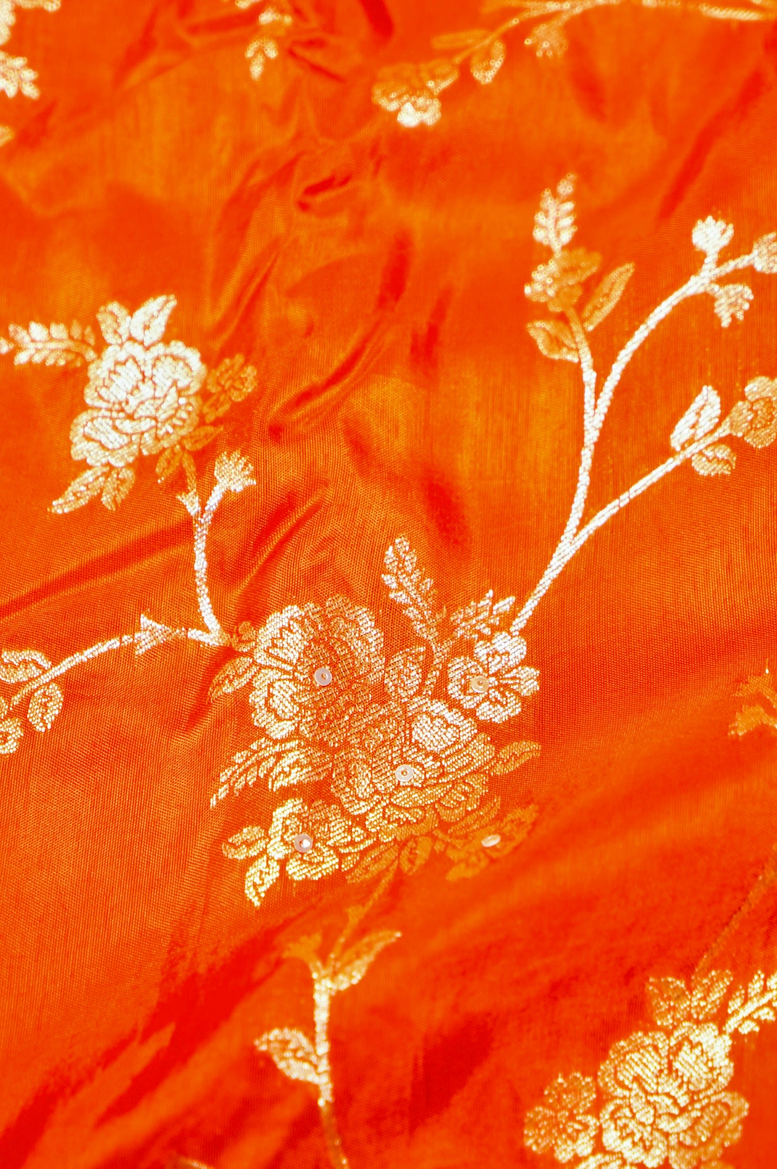 Designer Orange Moonga Silk Saree