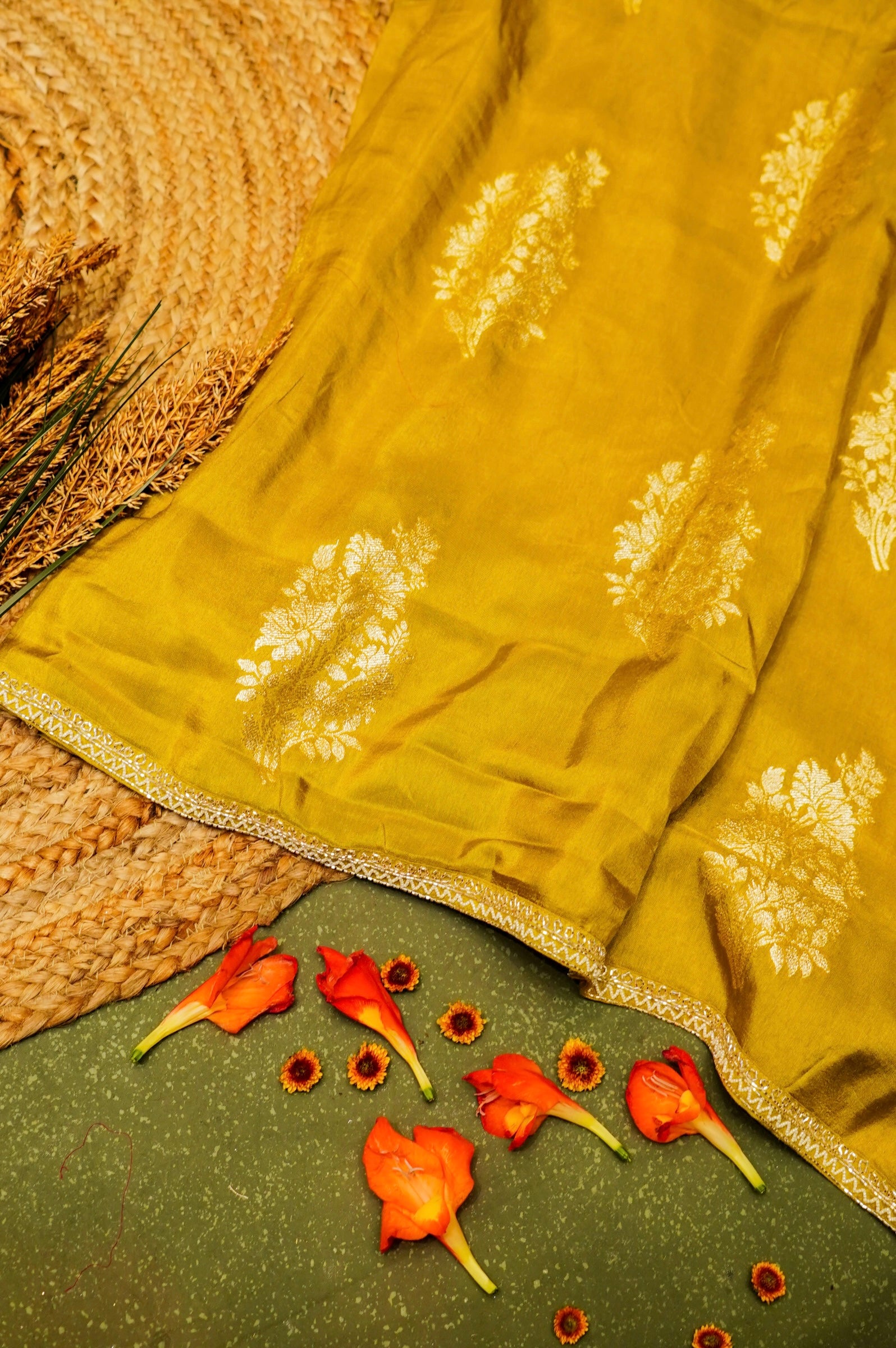 Designer Yellow Banarasi Moonga Silk Saree