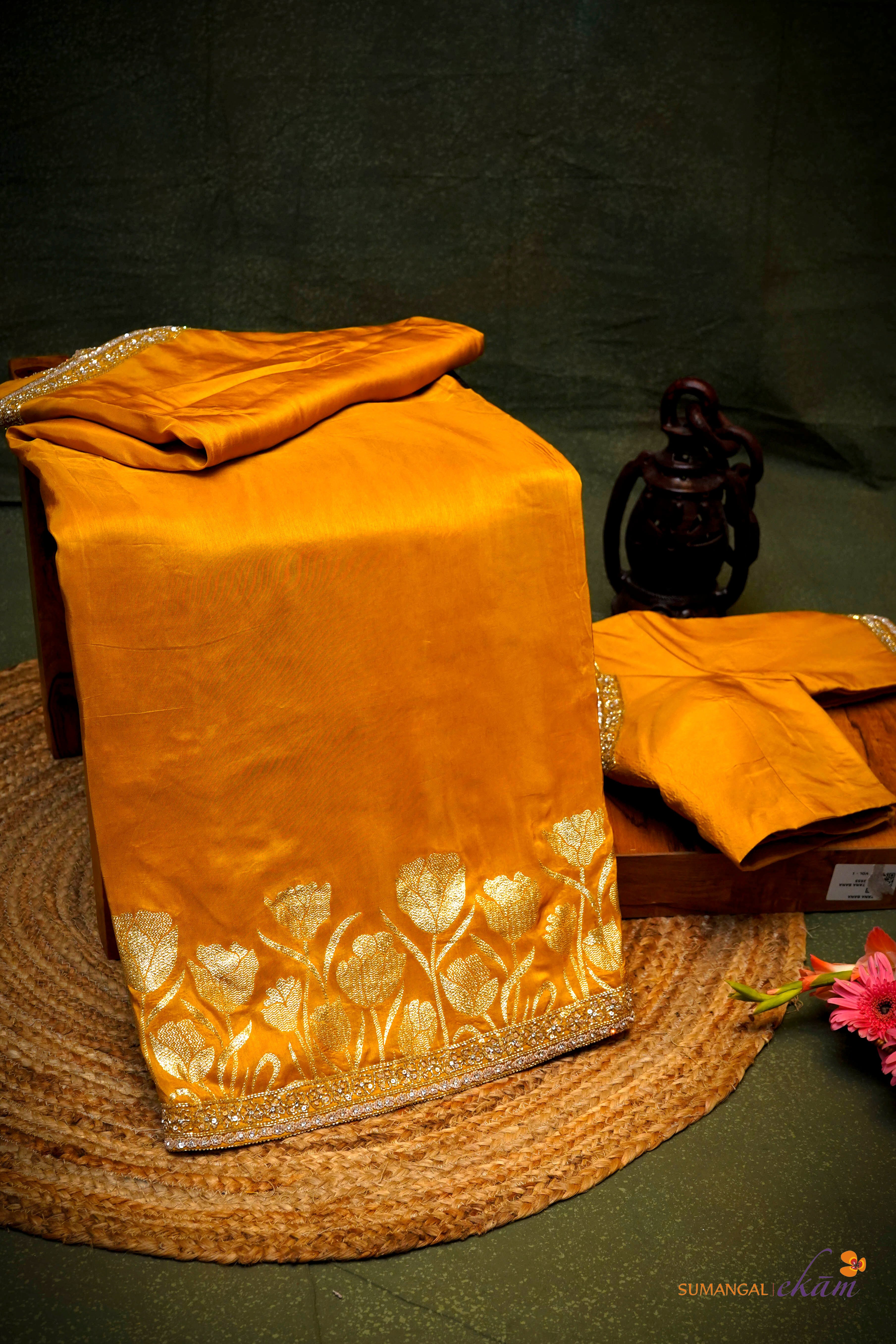 Designer Yellow Moonga Silk Saree
