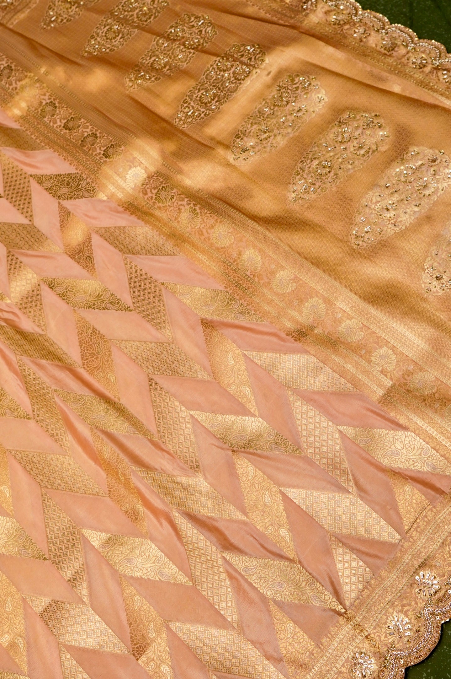 Designer Peach Banarasi Katan Silk Saree