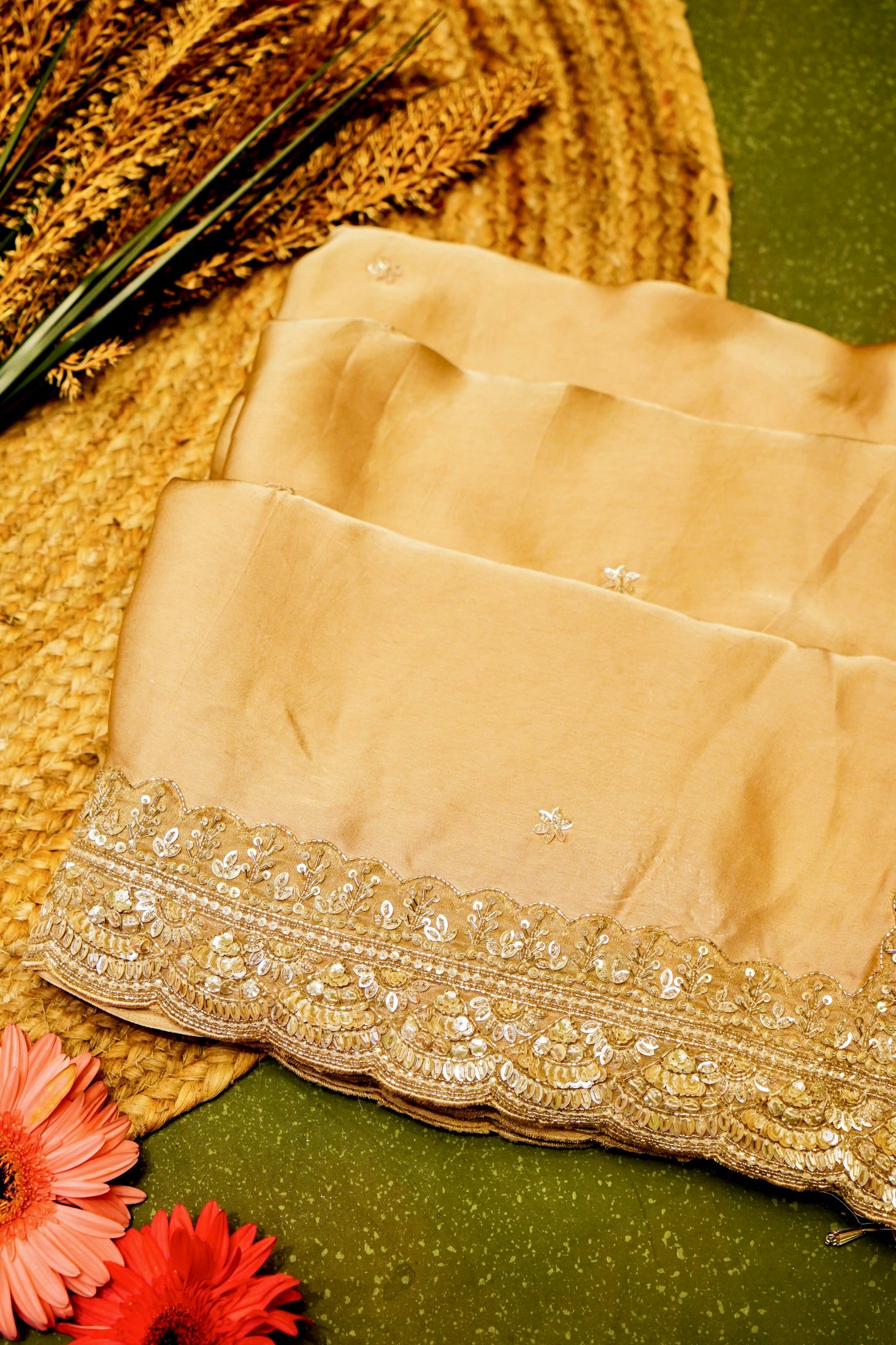 Designer Gold Crepe Silk Saree