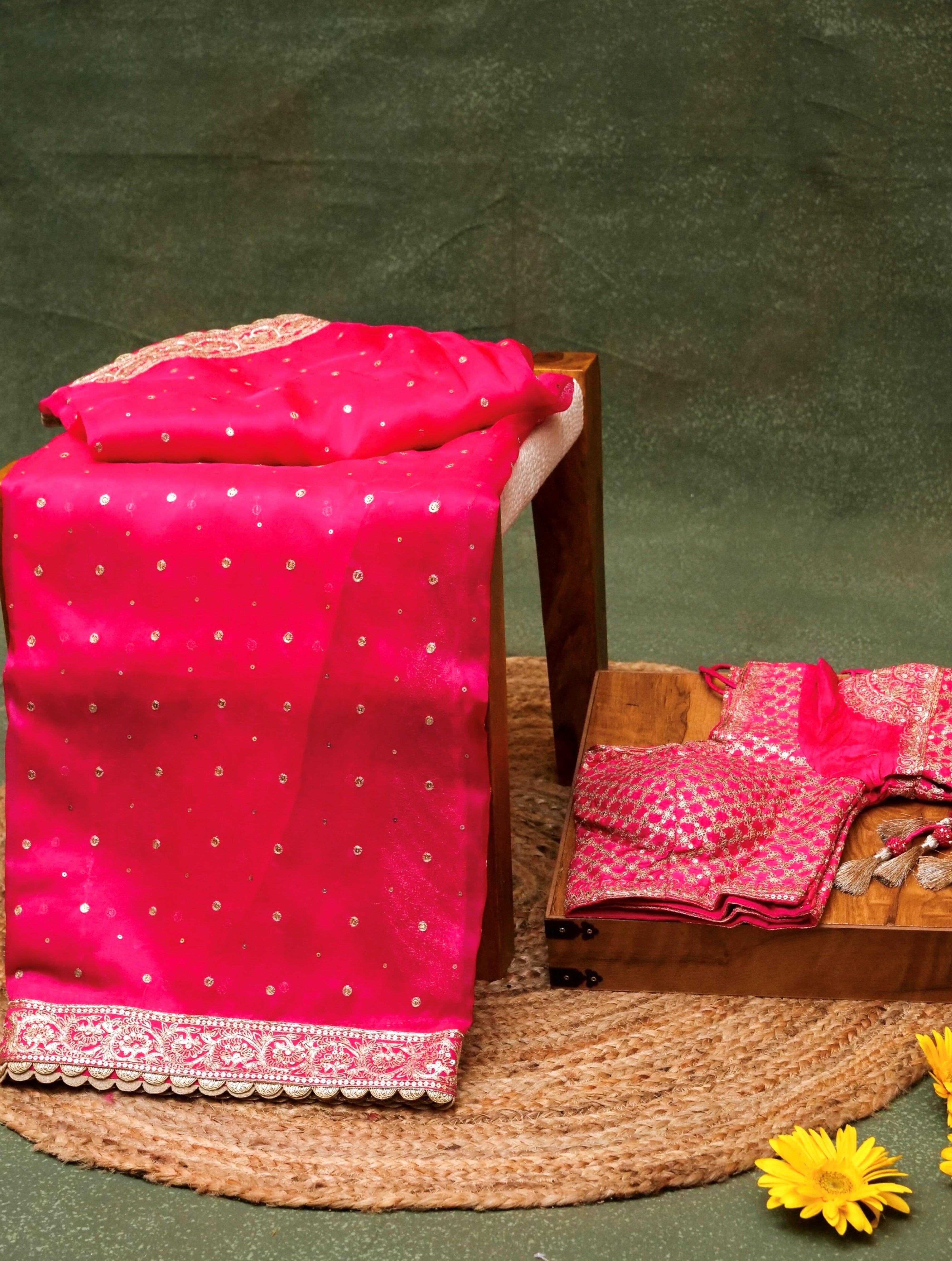 Designer Pink Organza Silk Saree