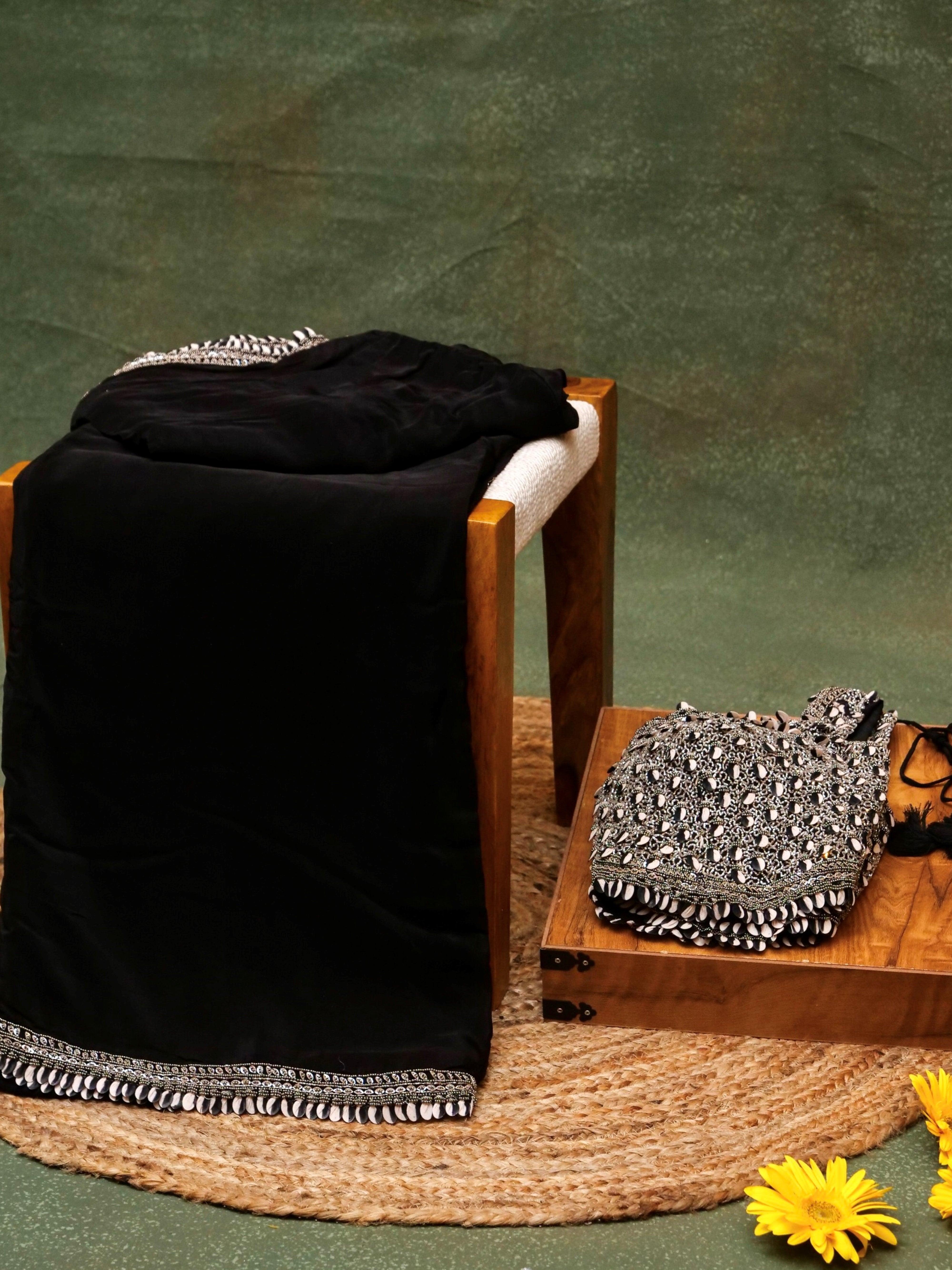 Designer Black Crepe Silk Saree