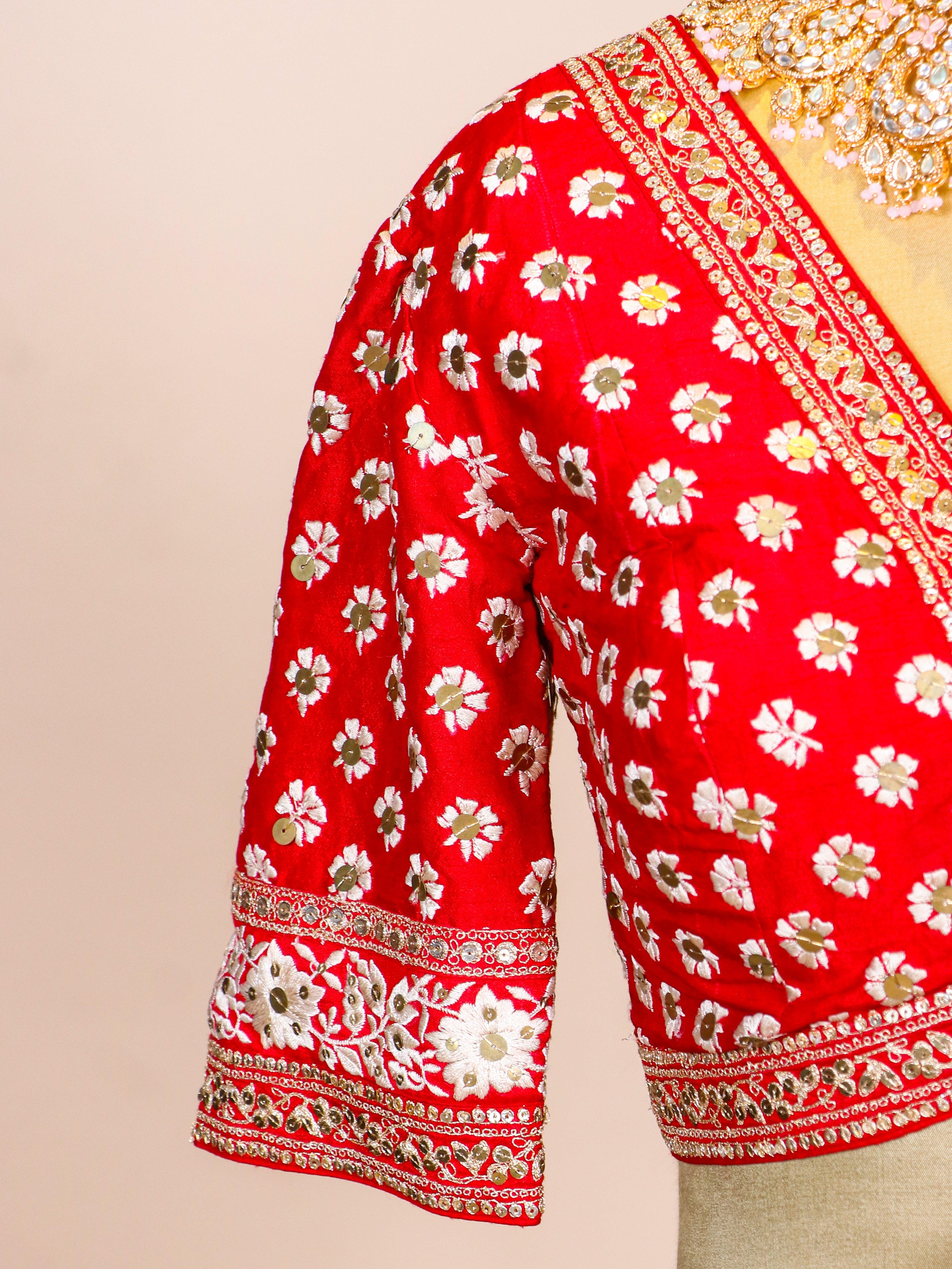 Designer Red Raw Silk Bridal Lehenga - Sumangal Ekam