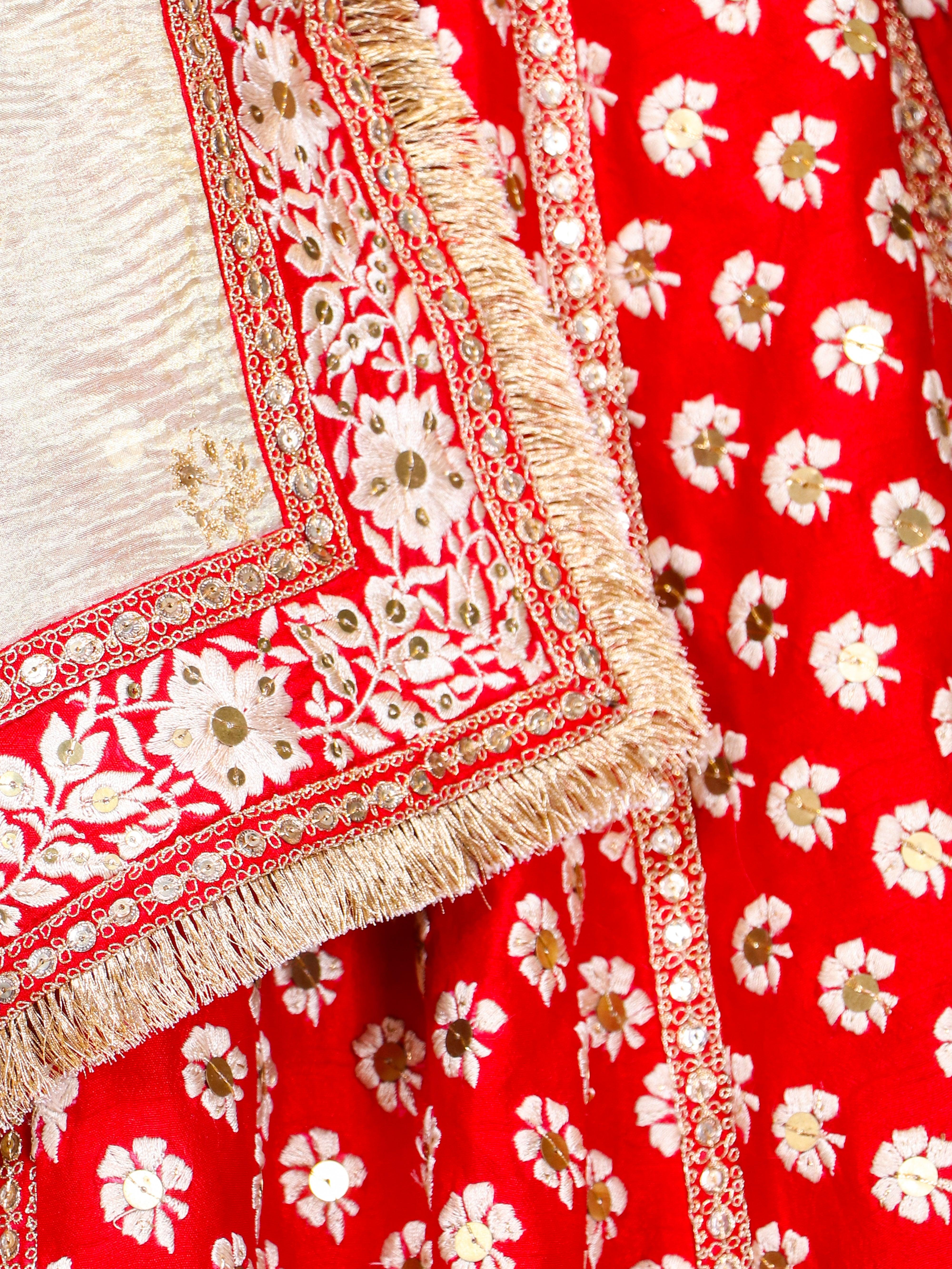 Designer Red Raw Silk Bridal Lehenga - Sumangal Ekam