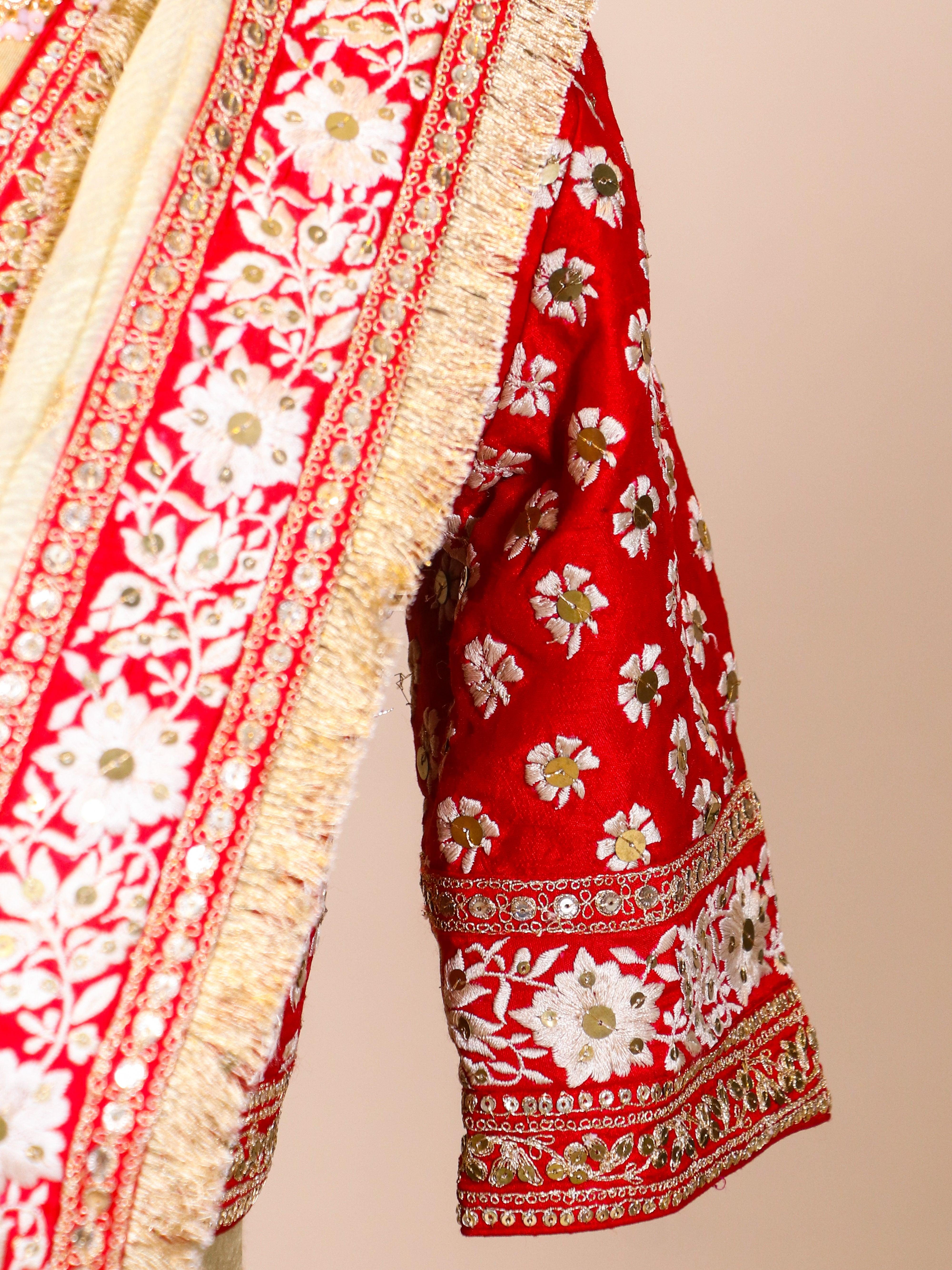 Designer Red Raw Silk Bridal Lehenga - Sumangal Ekam