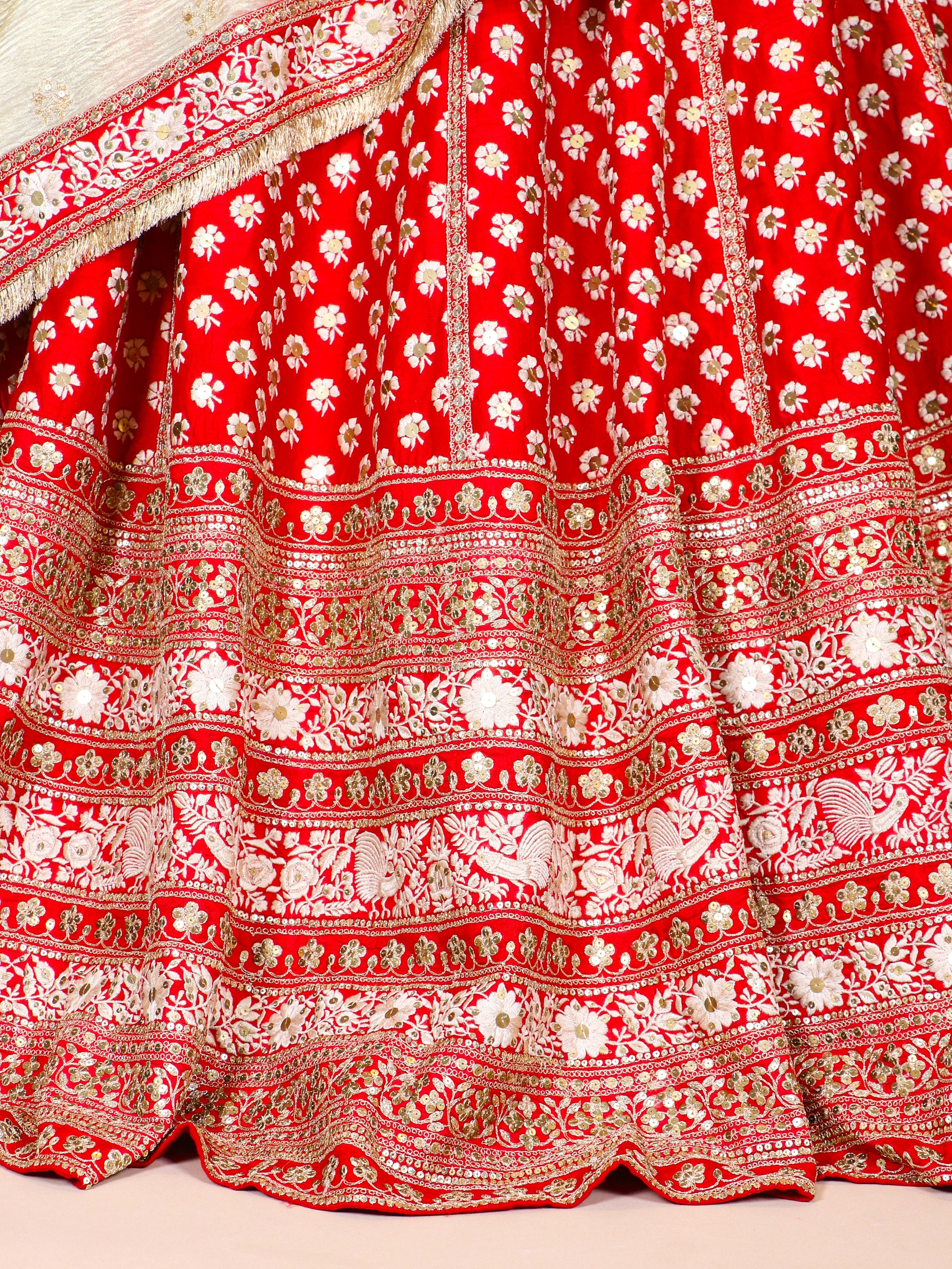 Designer Red Raw Silk Bridal Lehenga - Sumangal Ekam
