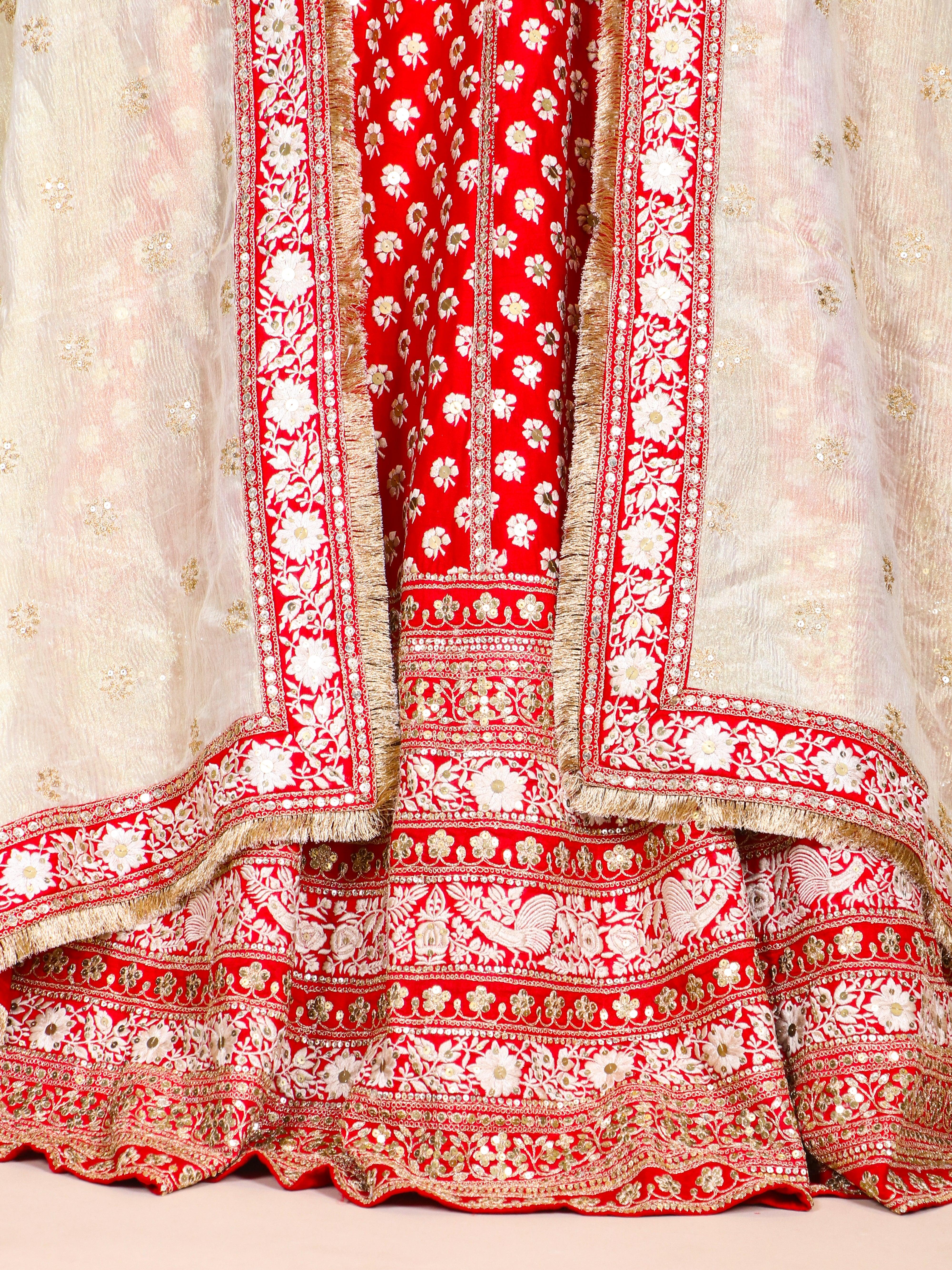 Designer Red Raw Silk Bridal Lehenga - Sumangal Ekam