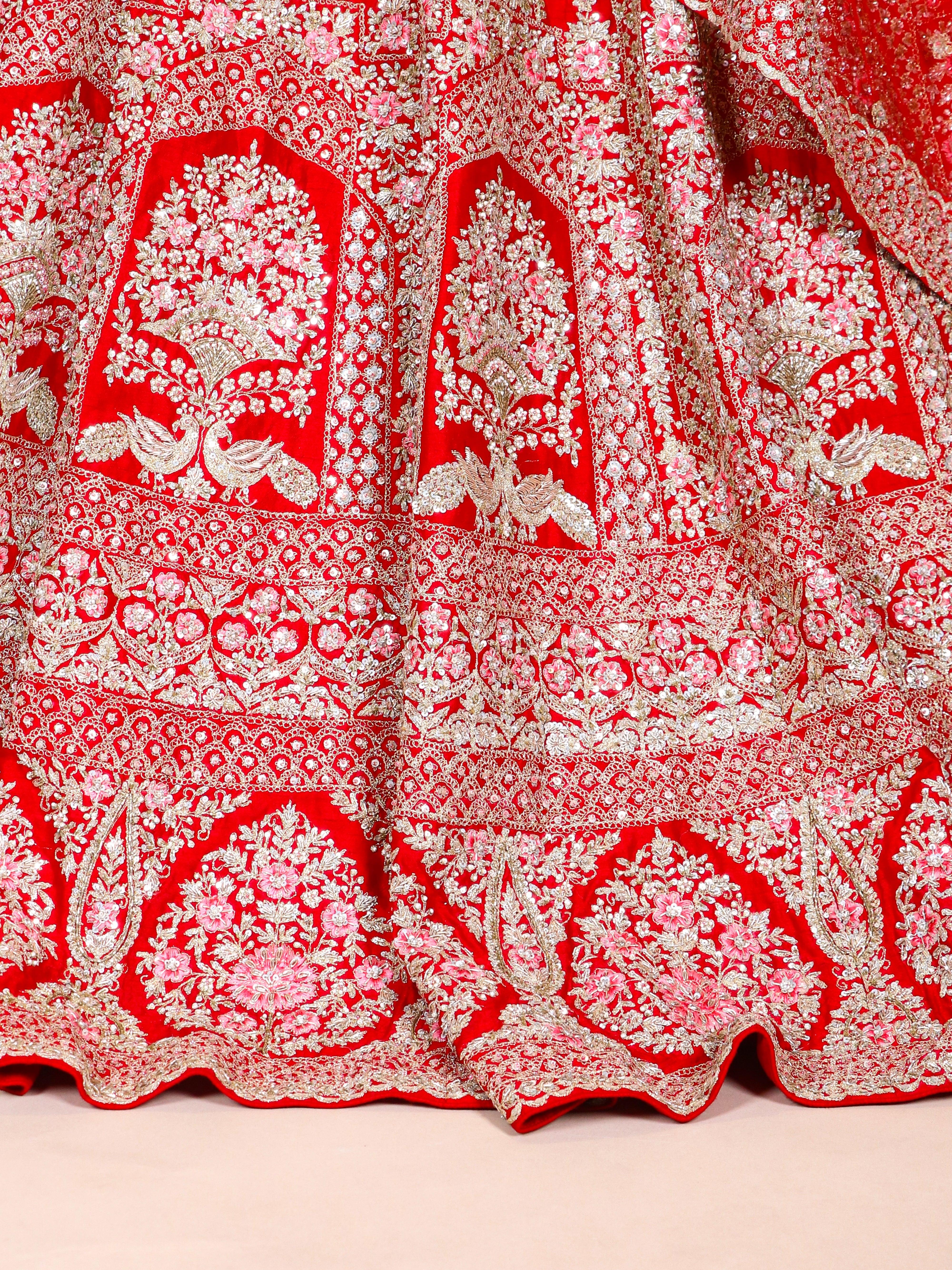 Designer Red Raw Silk Bridal Lehenga - Sumangal Ekam