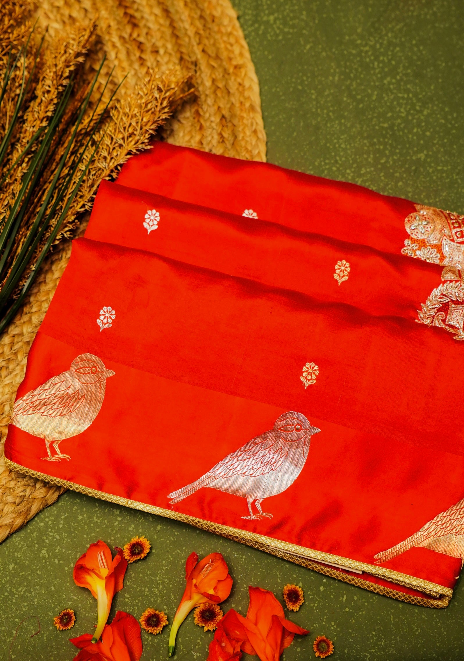 Designer Red Banarasi Katan Soft Silk Saree