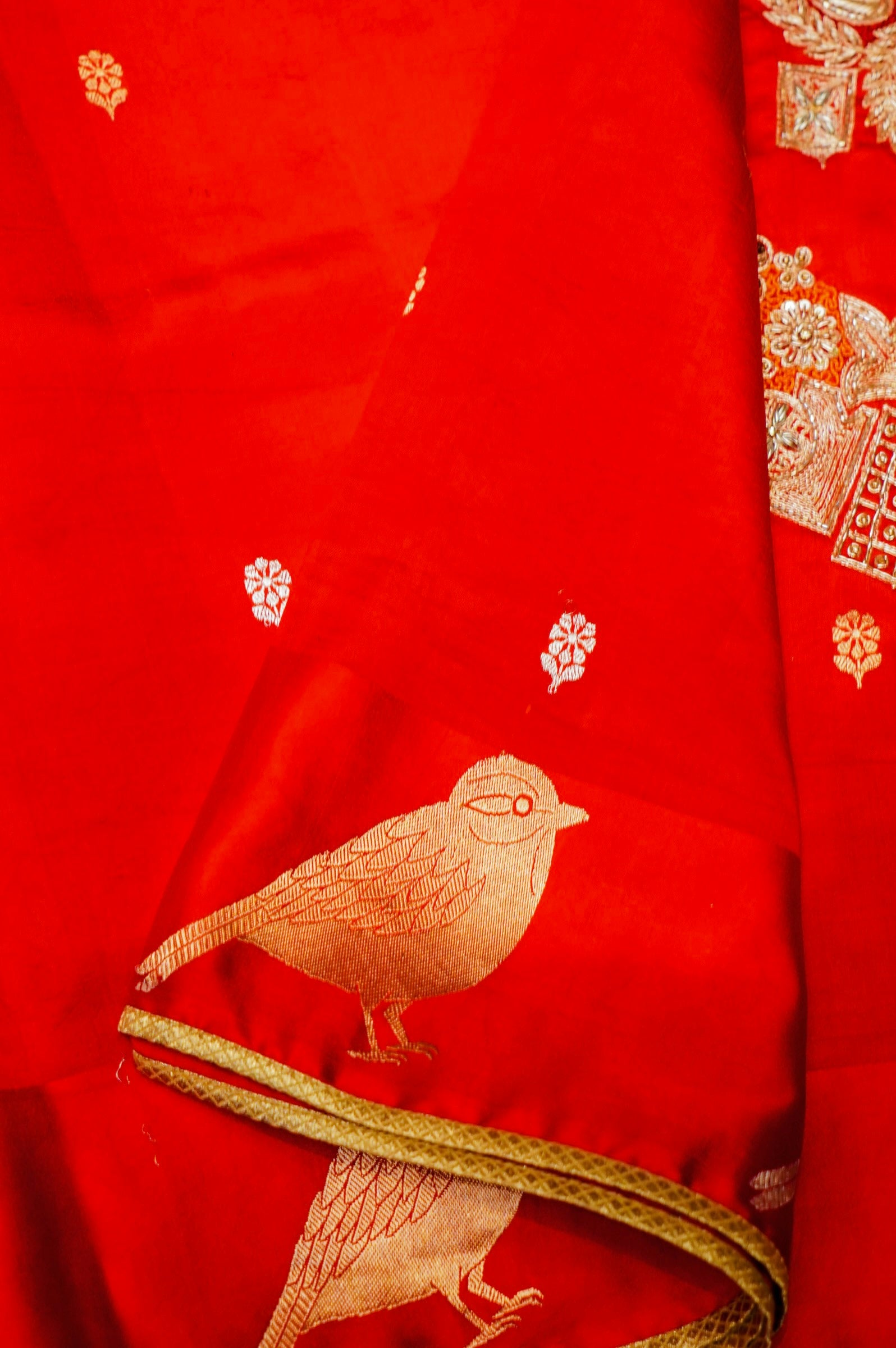 Designer Red Banarasi Katan Soft Silk Saree