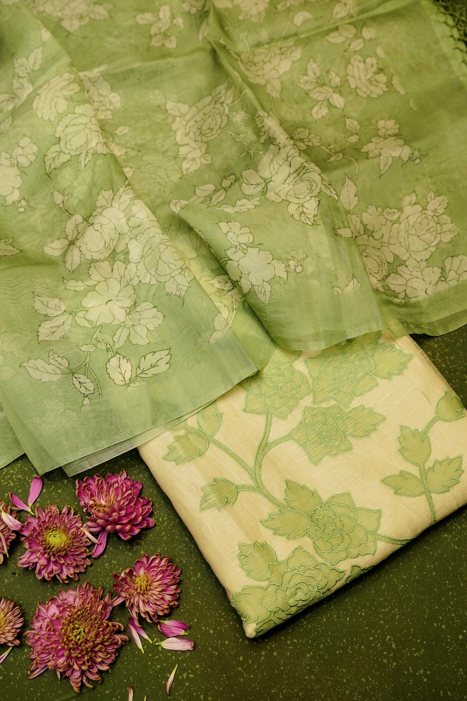 Designer Light Green Organza Suit