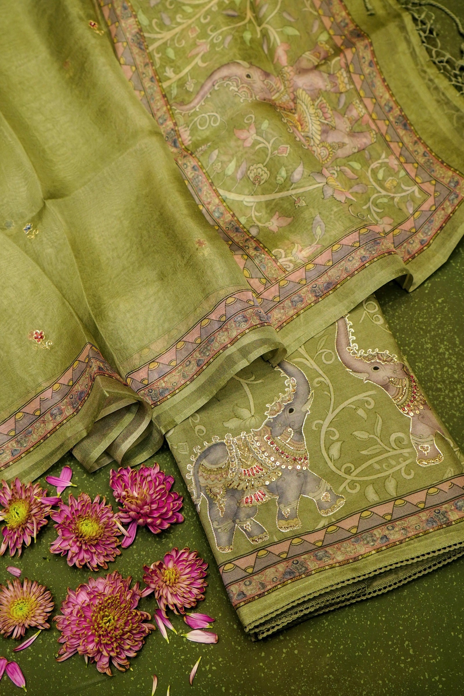Designer Mehendi Green Organza Suit