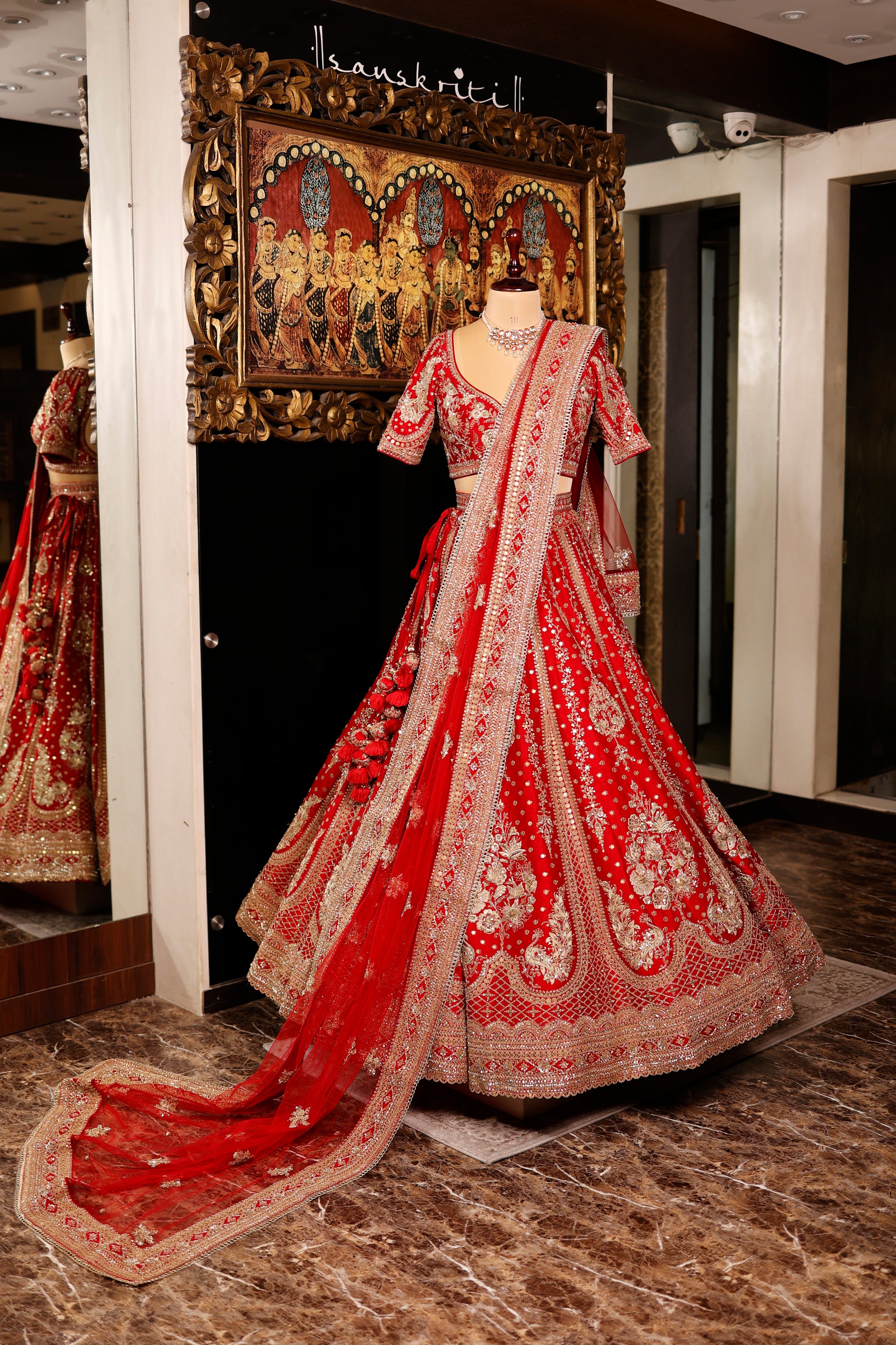 Designer Red Raw Silk Bridal Lehenga