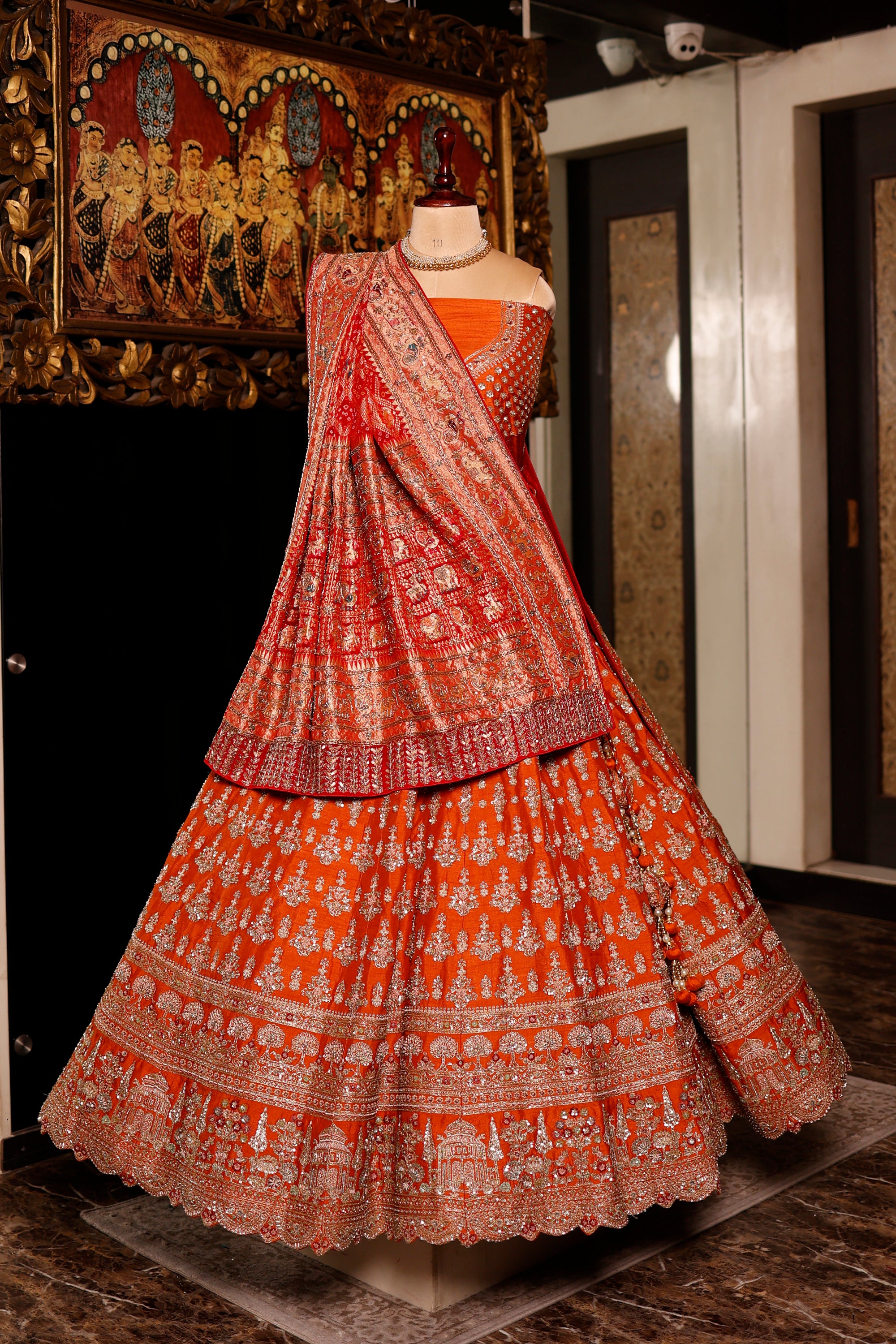 Designer Orange Raw Silk Bridal Lehenga