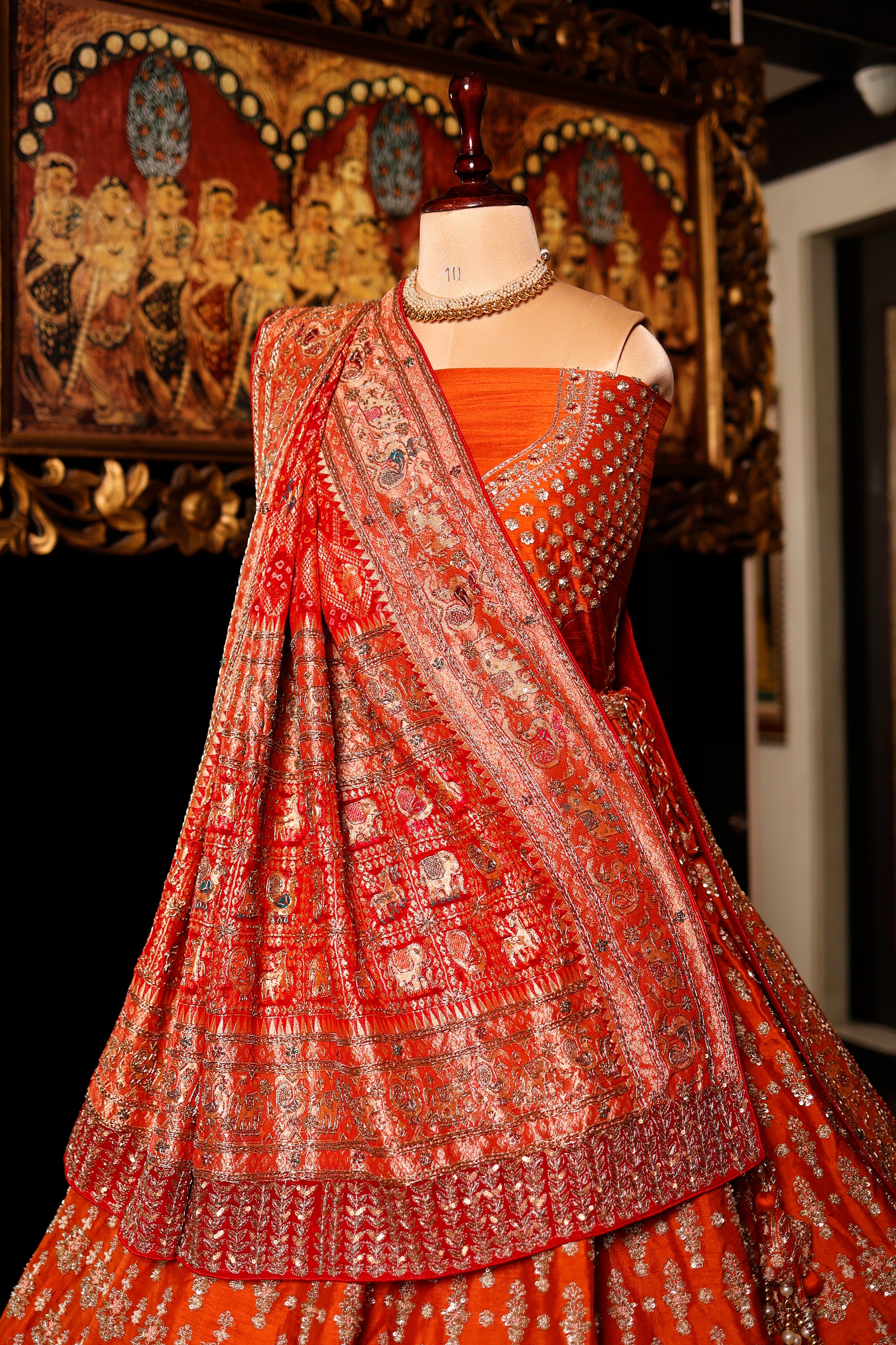 Designer Orange Raw Silk Bridal Lehenga