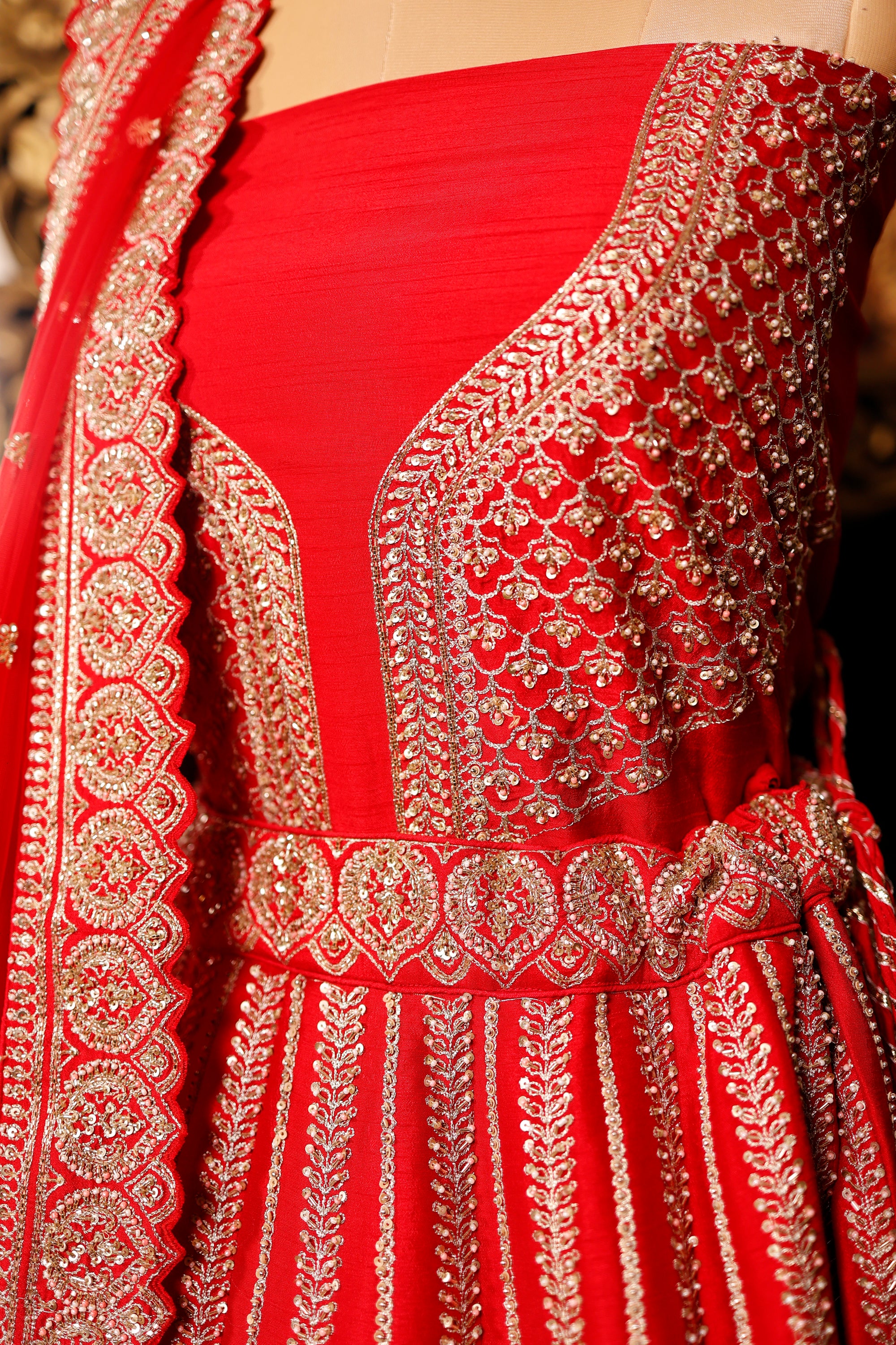Designer Red Raw Silk Bridal Lehenga