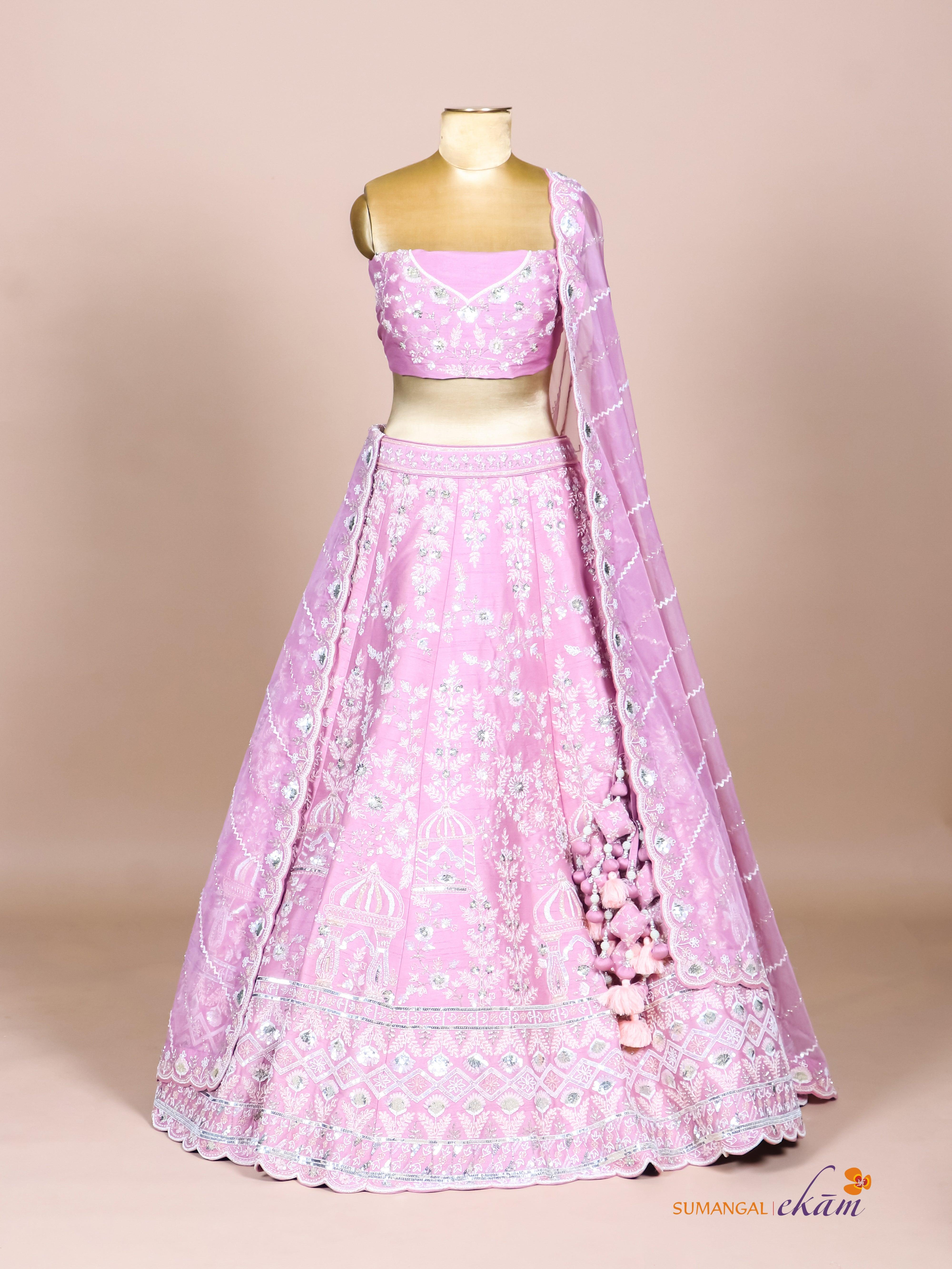 Designer Lavender Raw Silk Fancy Lehenga - Sumangal Ekam