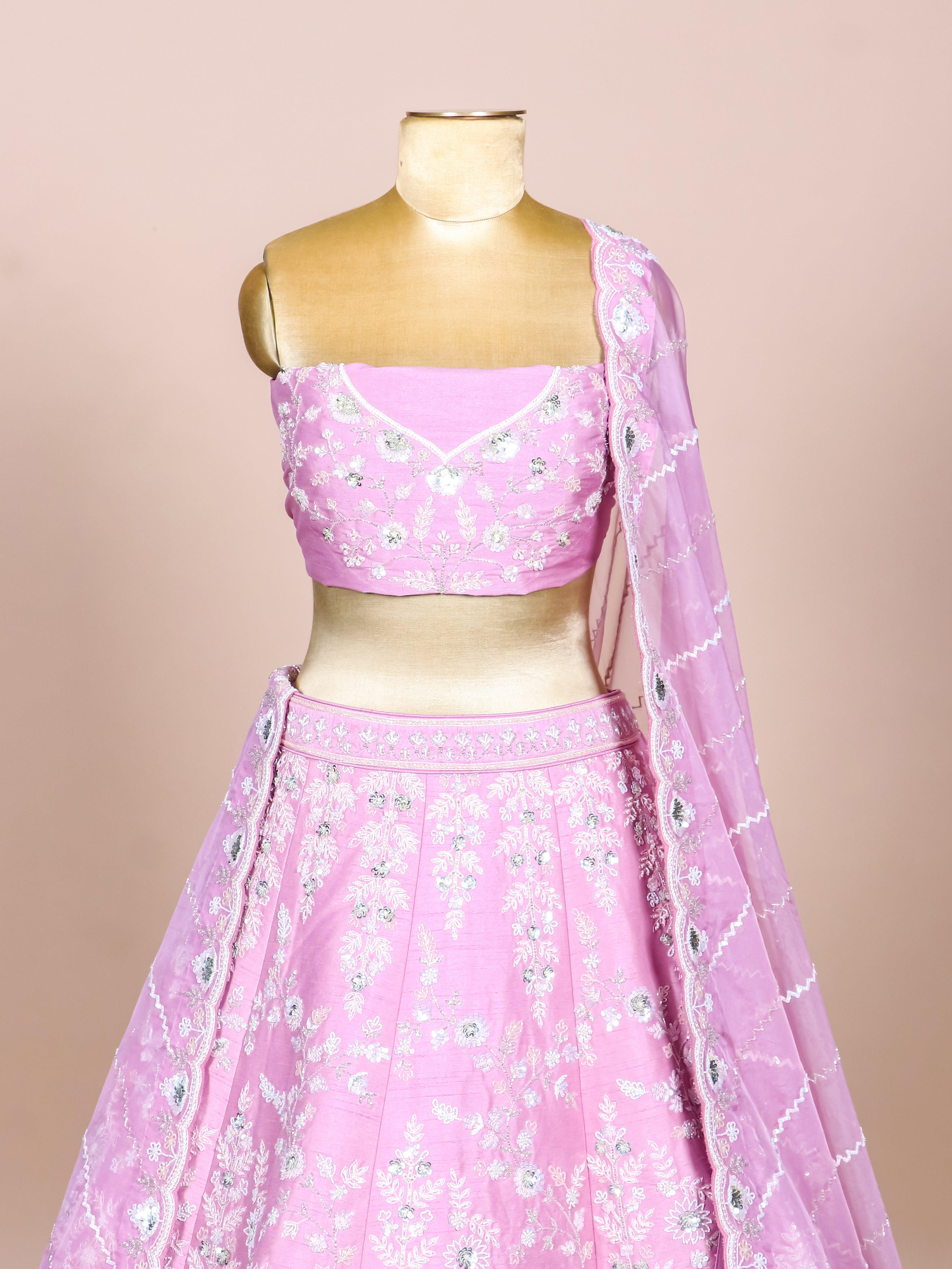Designer Lavender Raw Silk Fancy Lehenga - Sumangal Ekam
