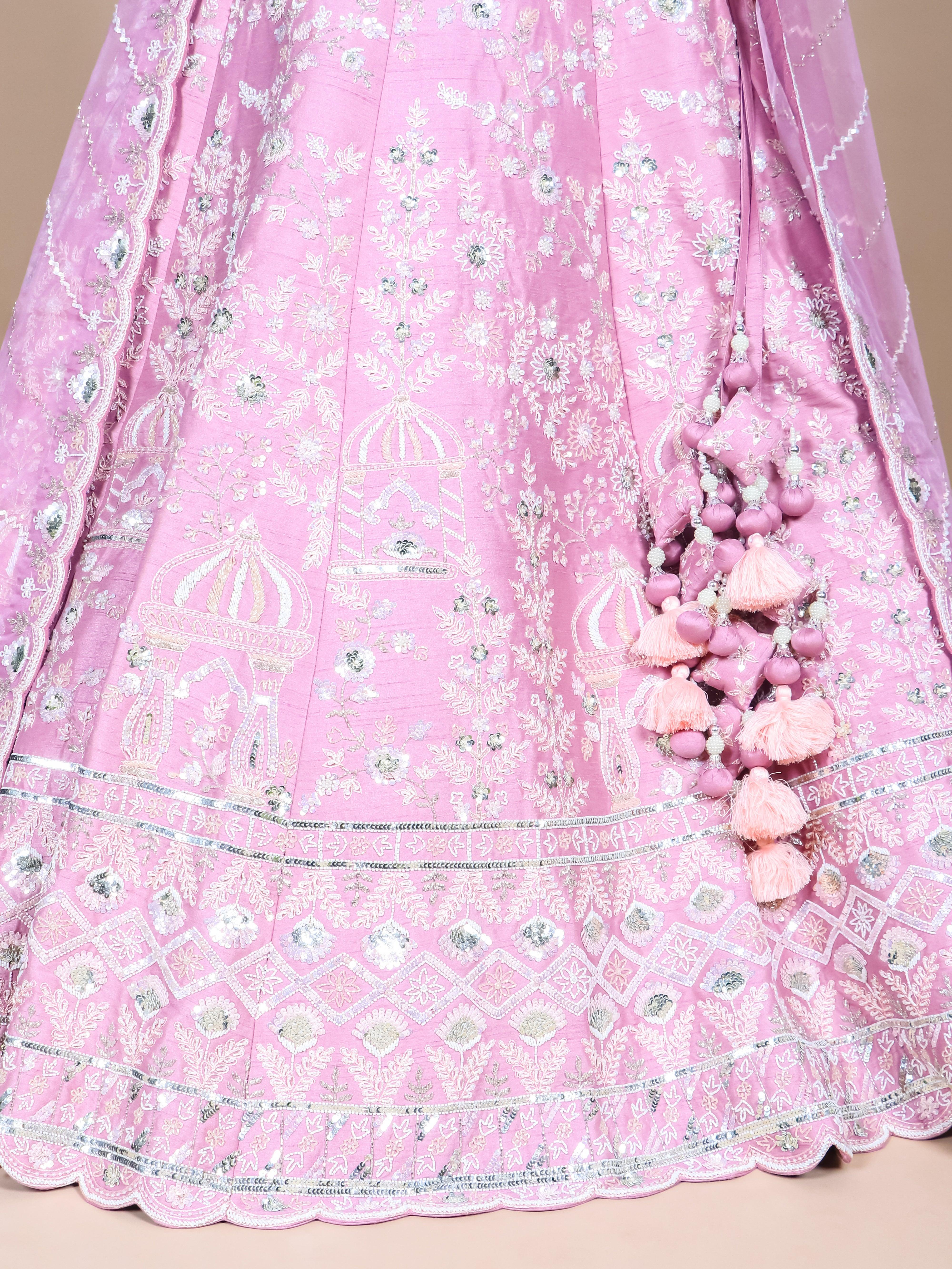 Designer Lavender Raw Silk Fancy Lehenga - Sumangal Ekam