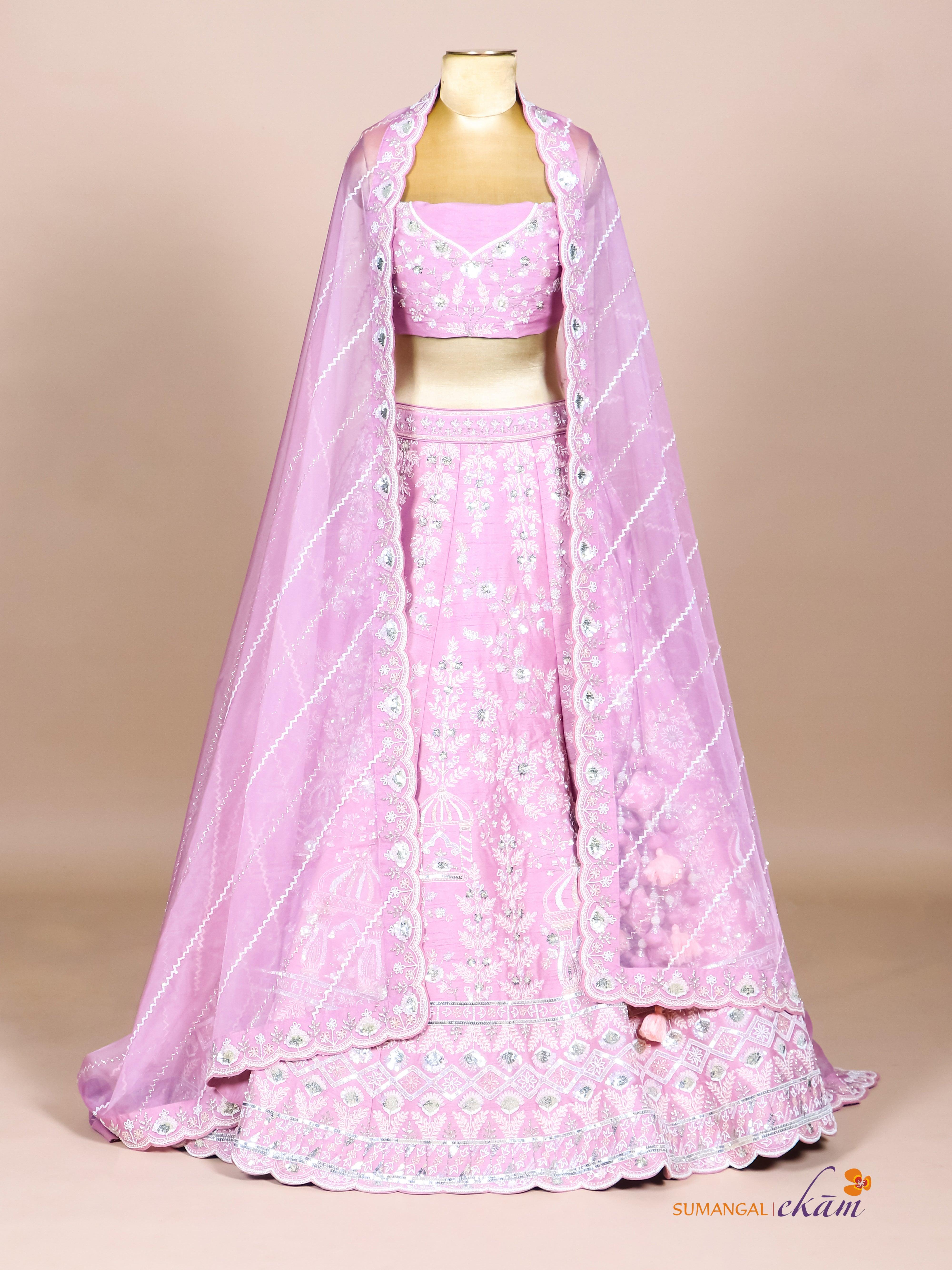 Designer Lavender Raw Silk Fancy Lehenga - Sumangal Ekam