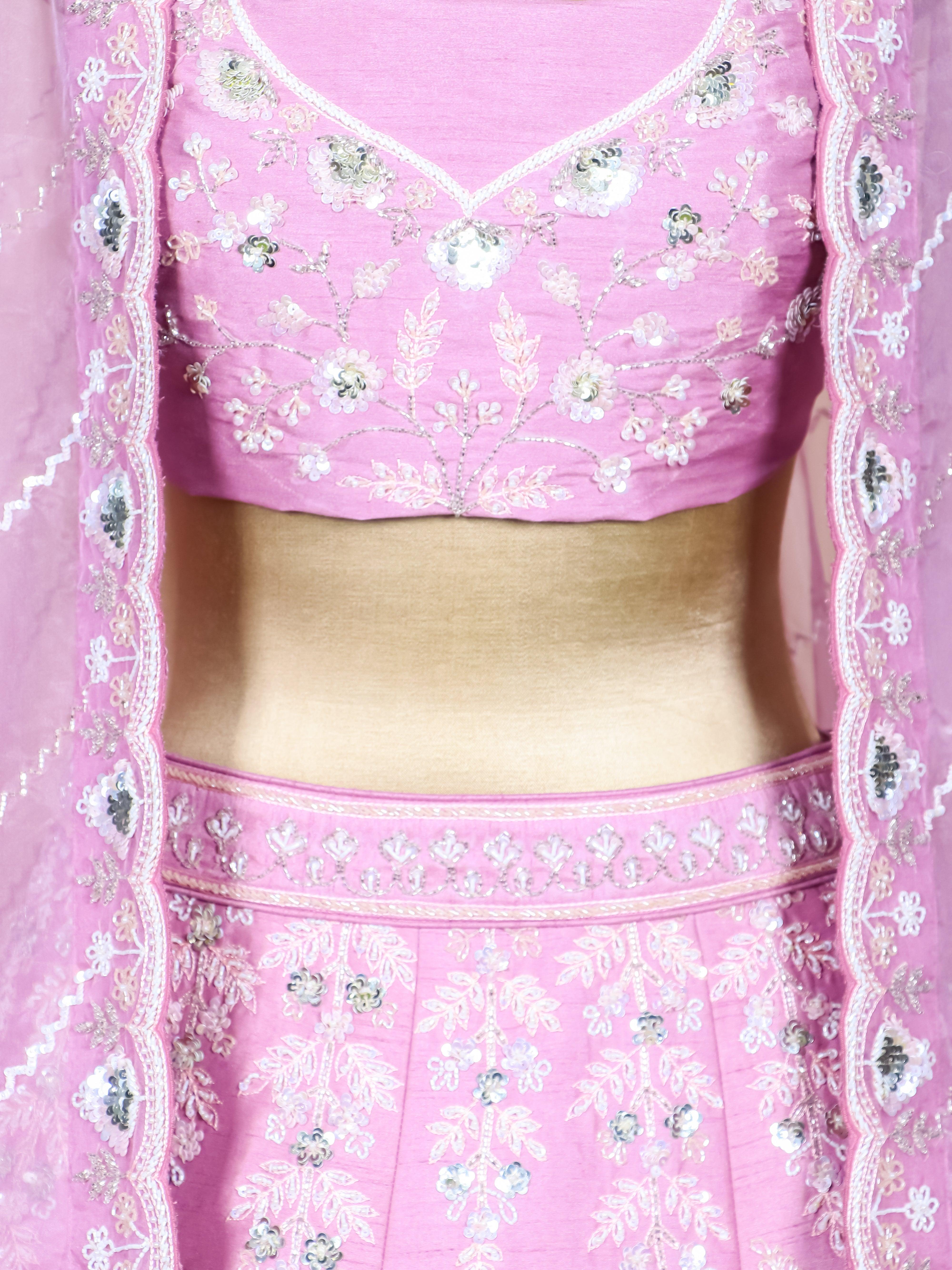 Designer Lavender Raw Silk Fancy Lehenga - Sumangal Ekam
