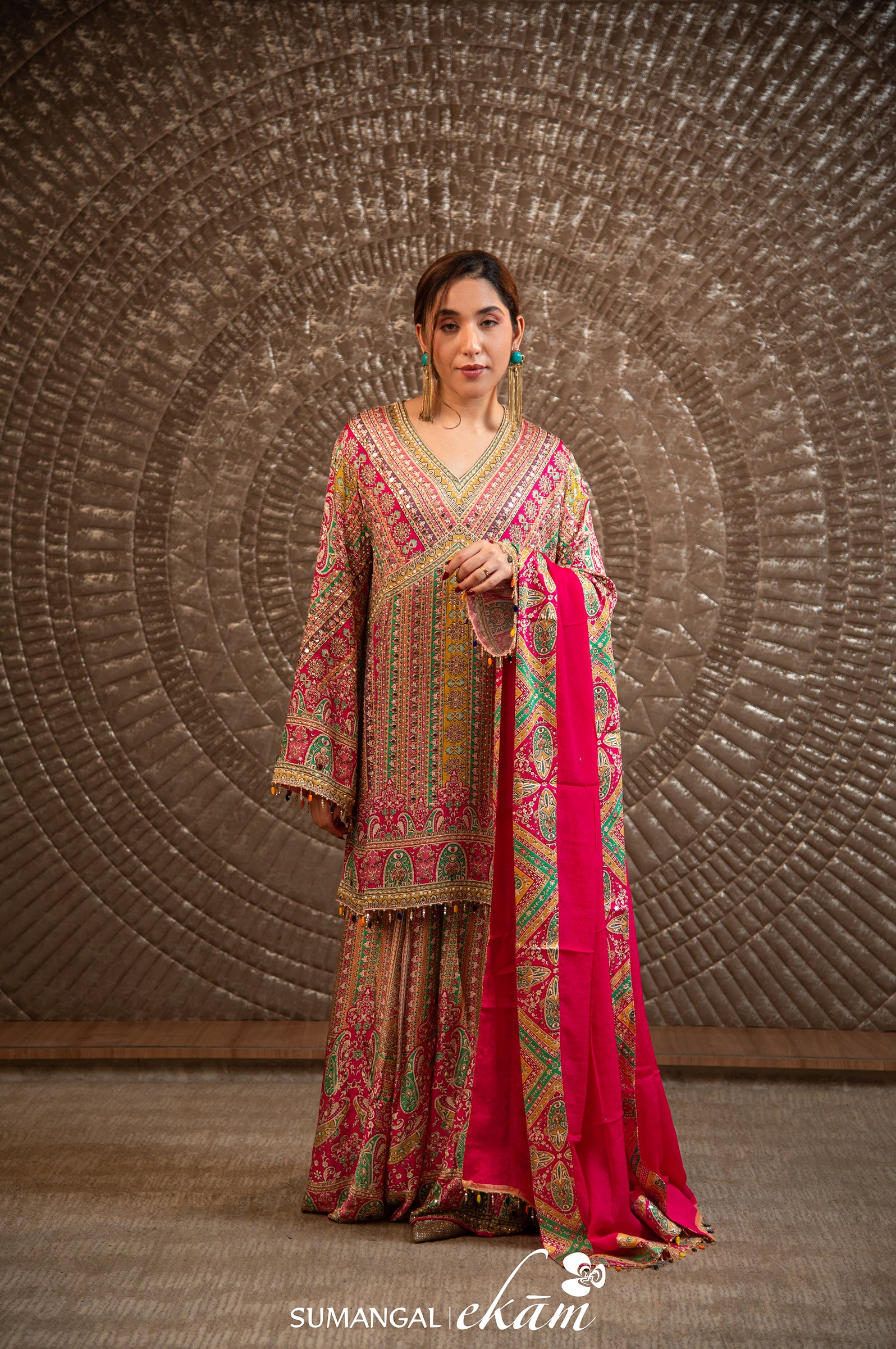 Designer Multi Color Crepe Silk Sharara Suit Set