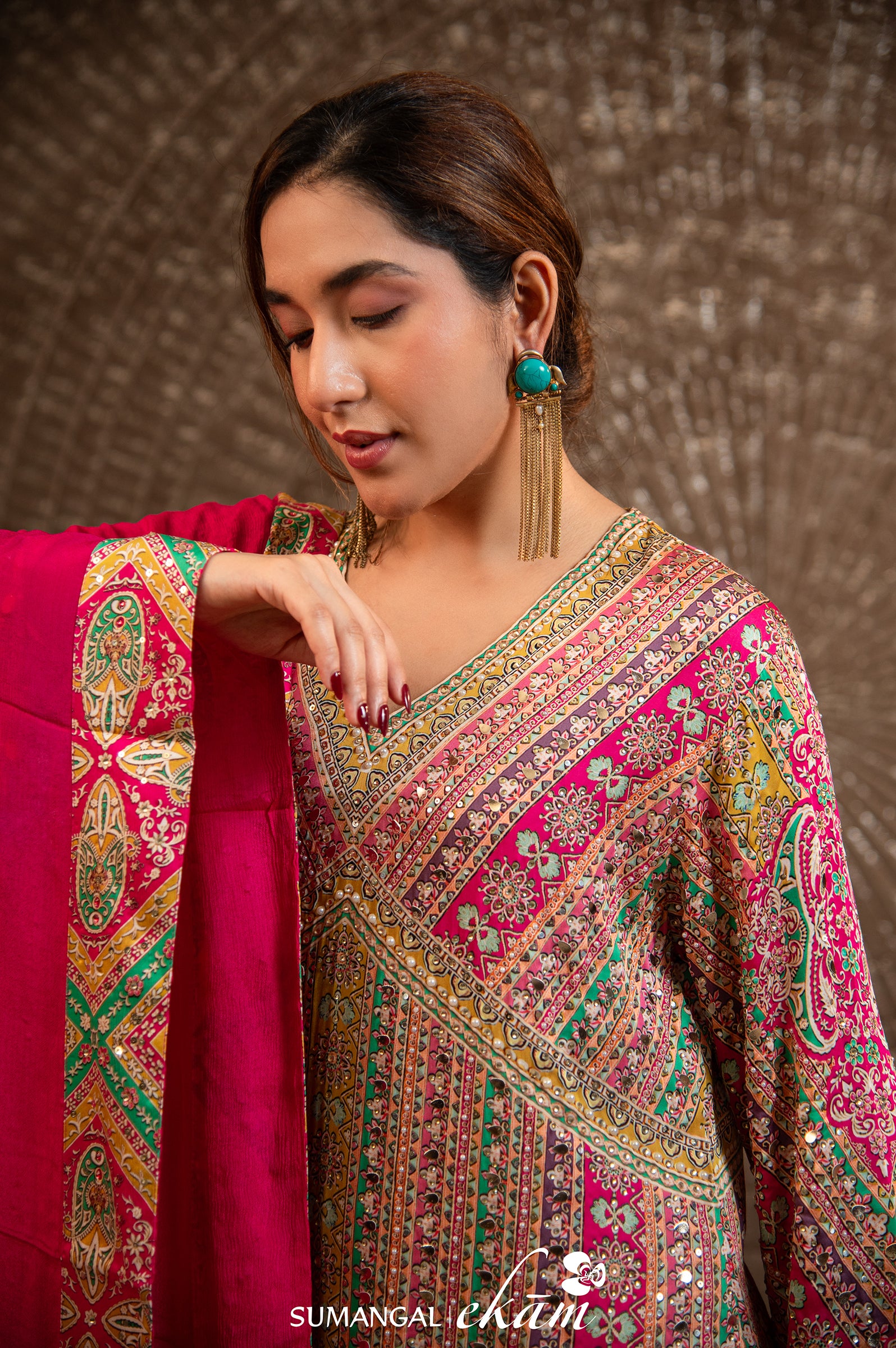 Designer Multi Color Crepe Silk Sharara Suit Set