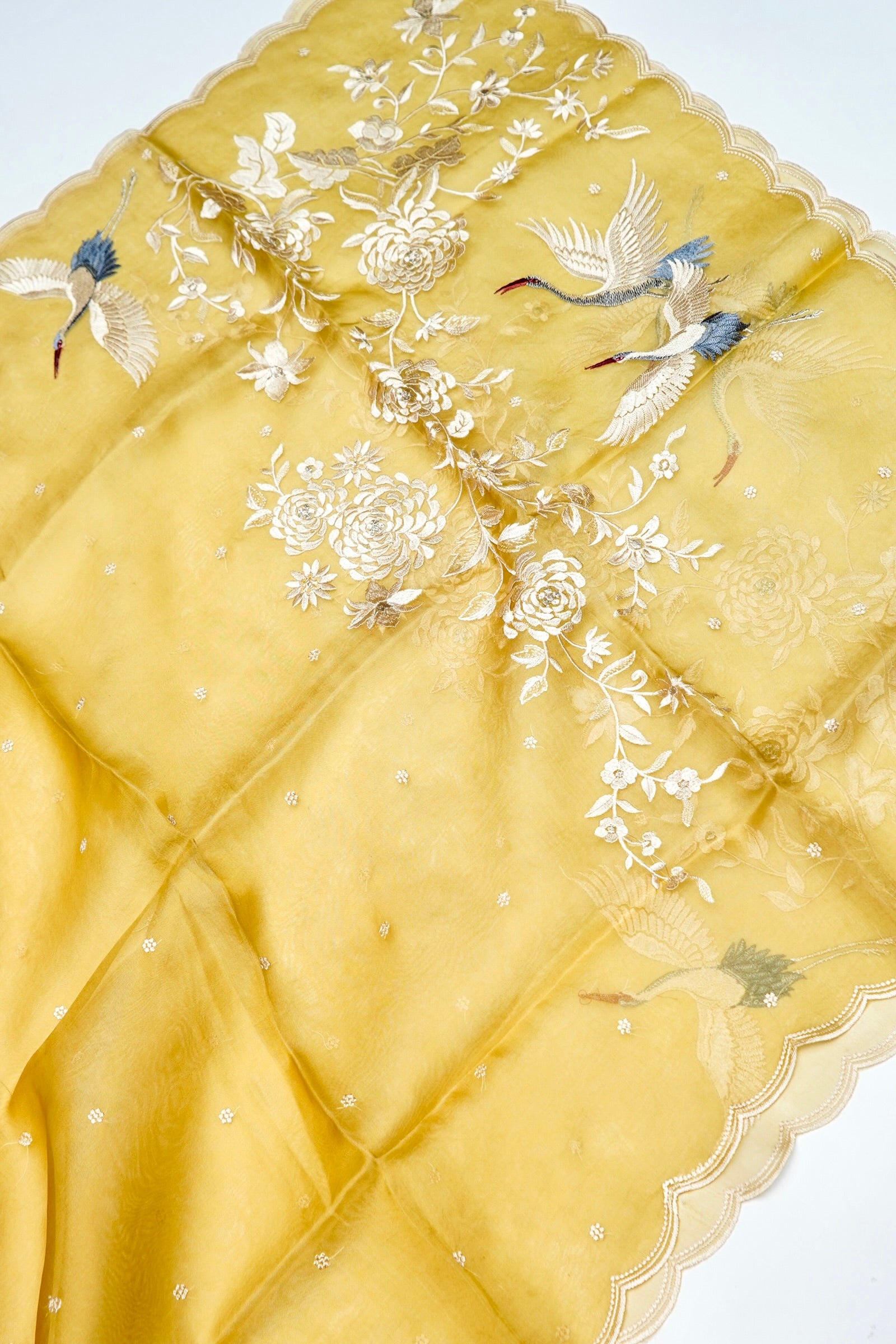 Designer Old Yellow Organza Silk Suit