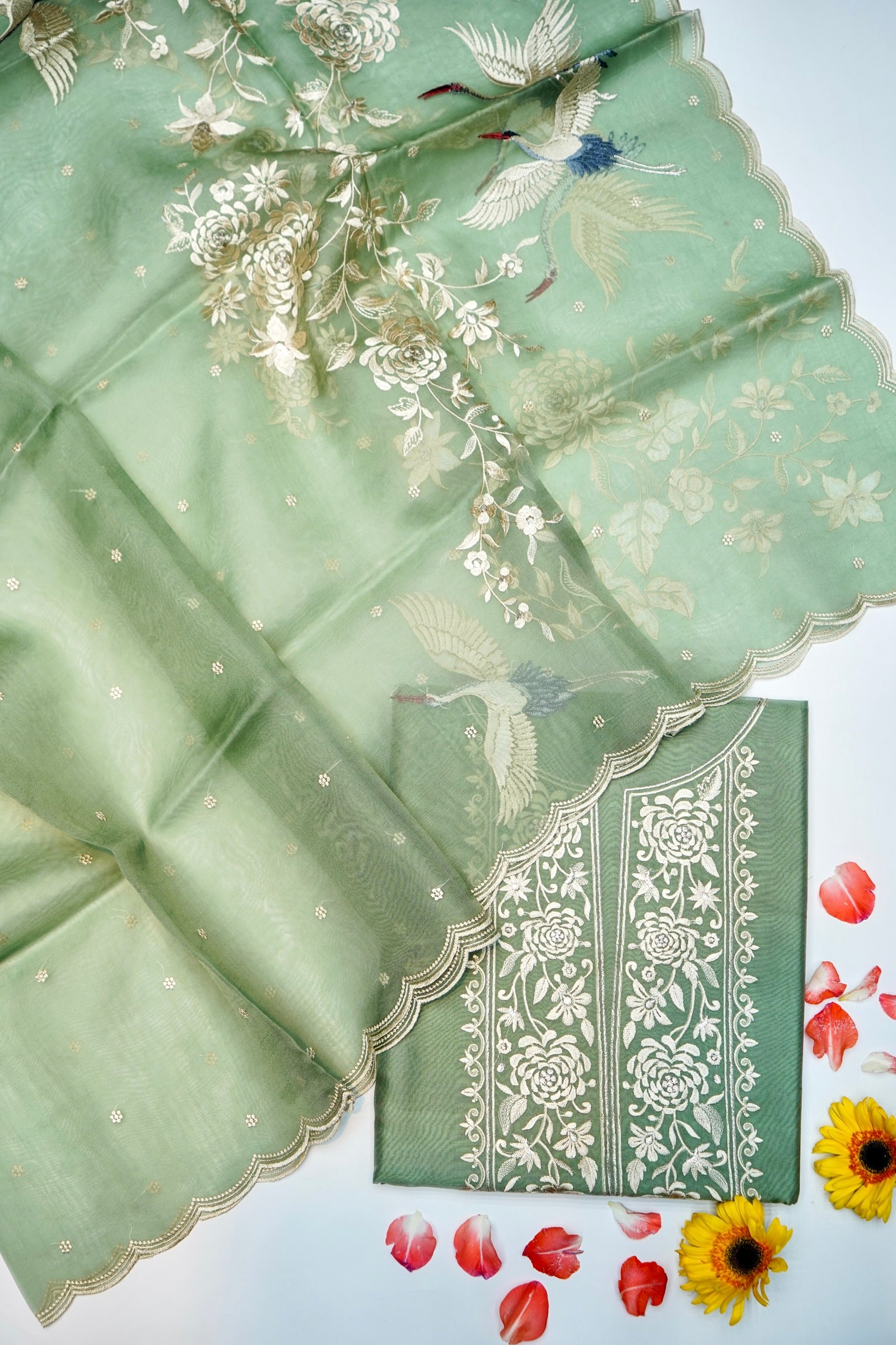 Designer Sea Green Organza Silk Suit