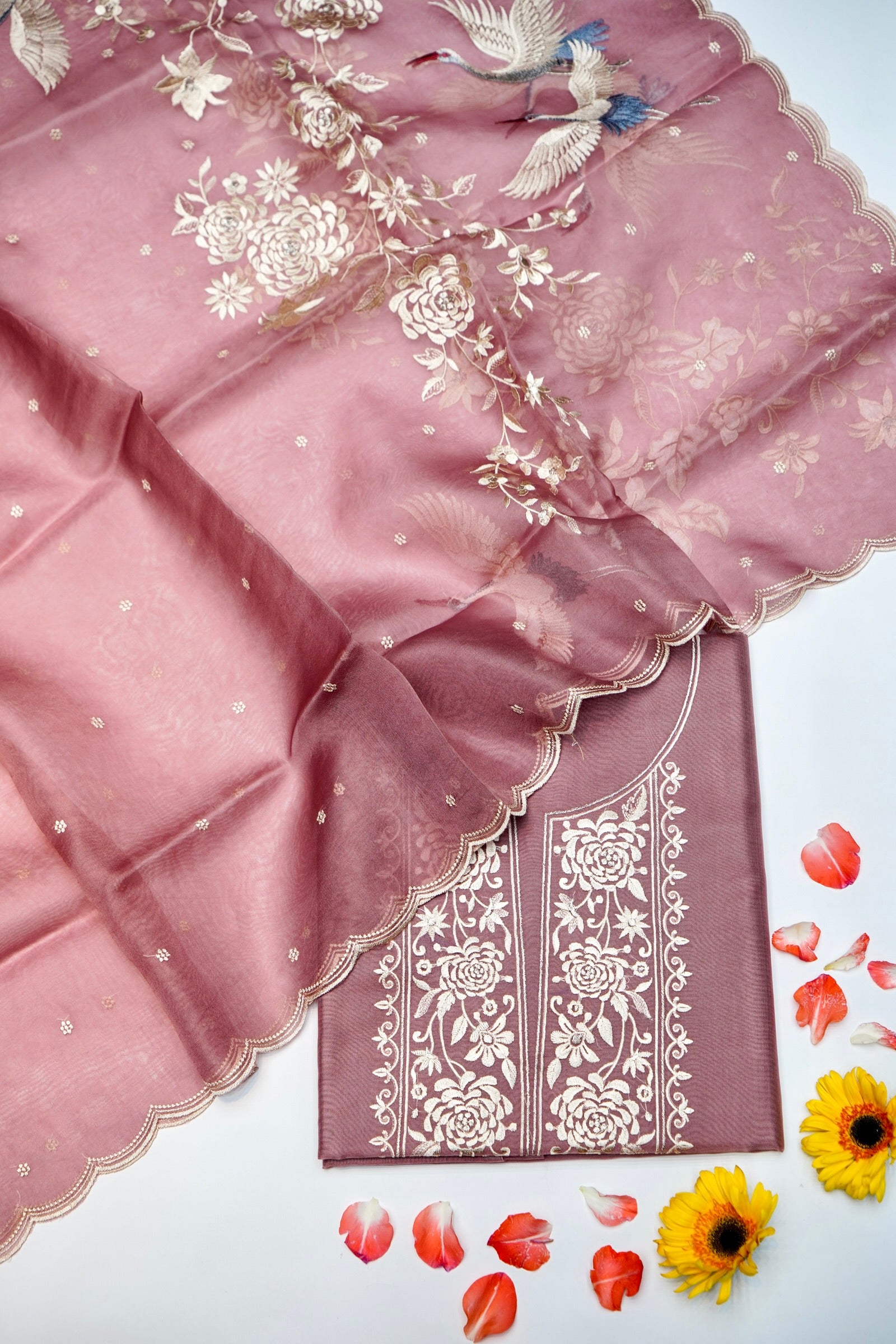 Designer Onion Pink Organza Silk Suit