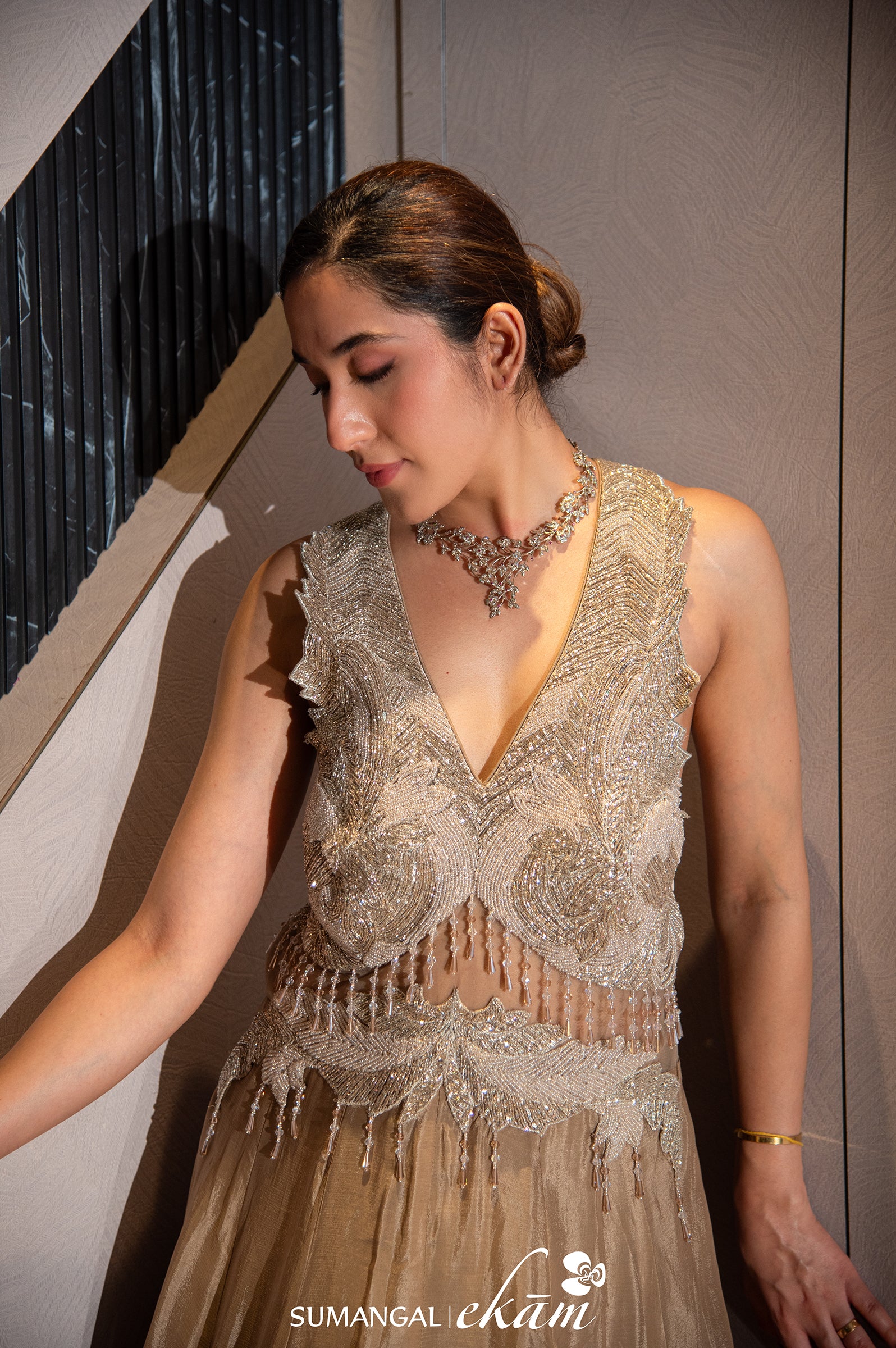 Designer Golden Tissue Silk Crop Top