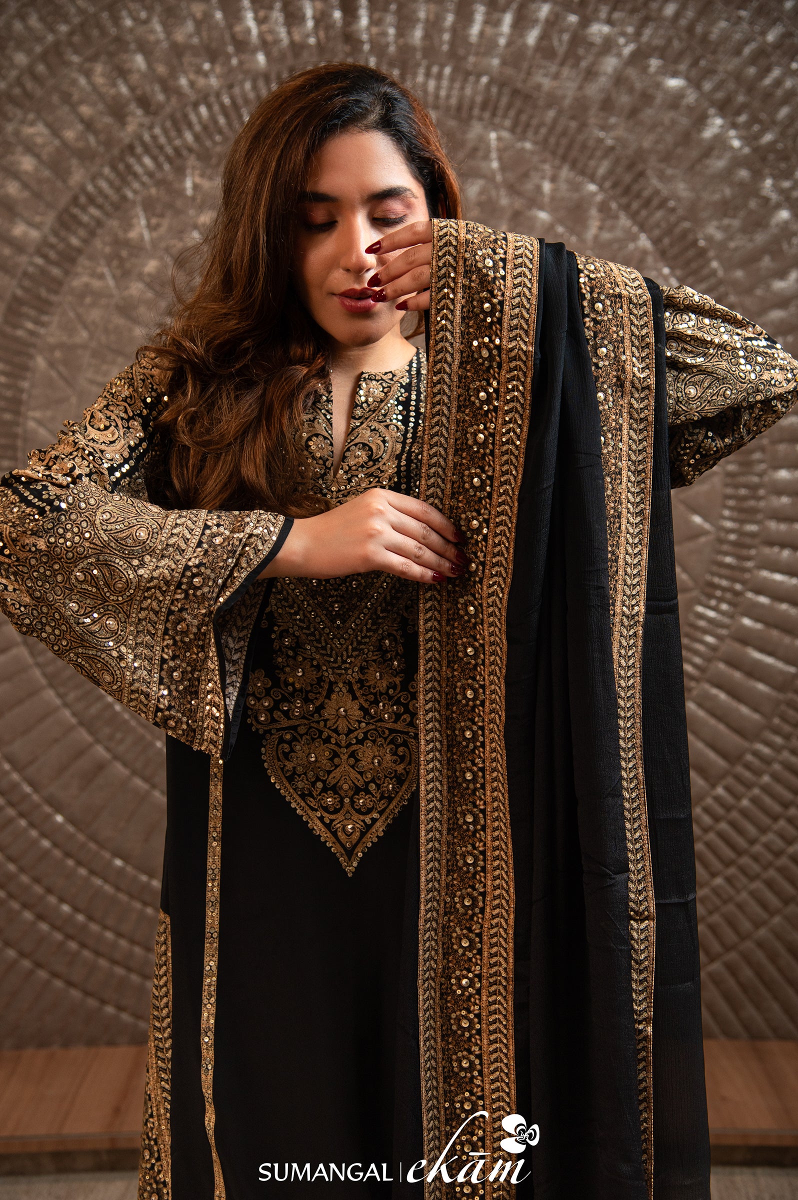 Designer Black Crepe Silk Suit Set