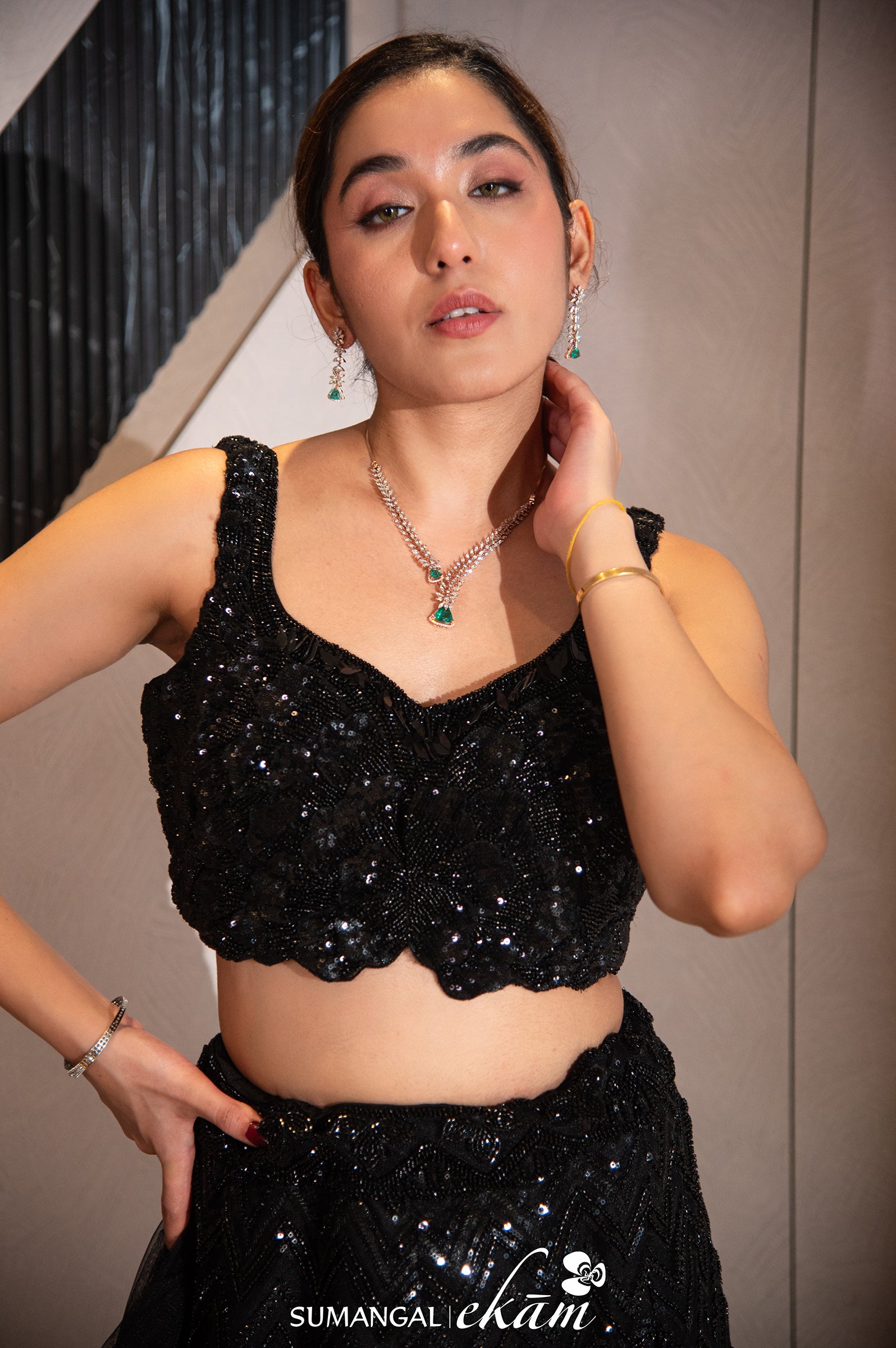 Designer Black Net Handwork Fish Cut Lehenga