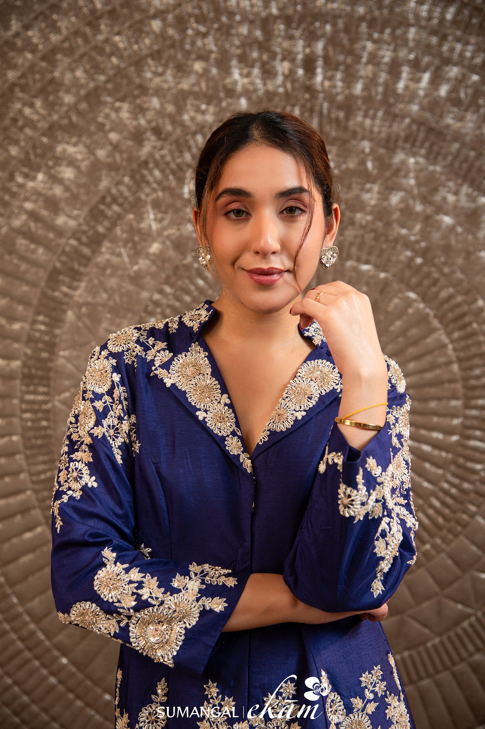 Designer Blue Crepe Silk Sharara Suit Set