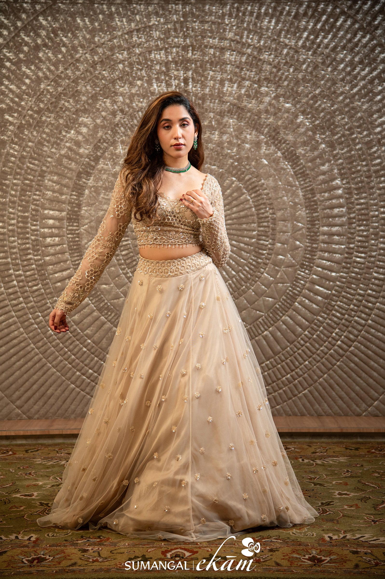 Designer Off White Net Handwork Lehenga