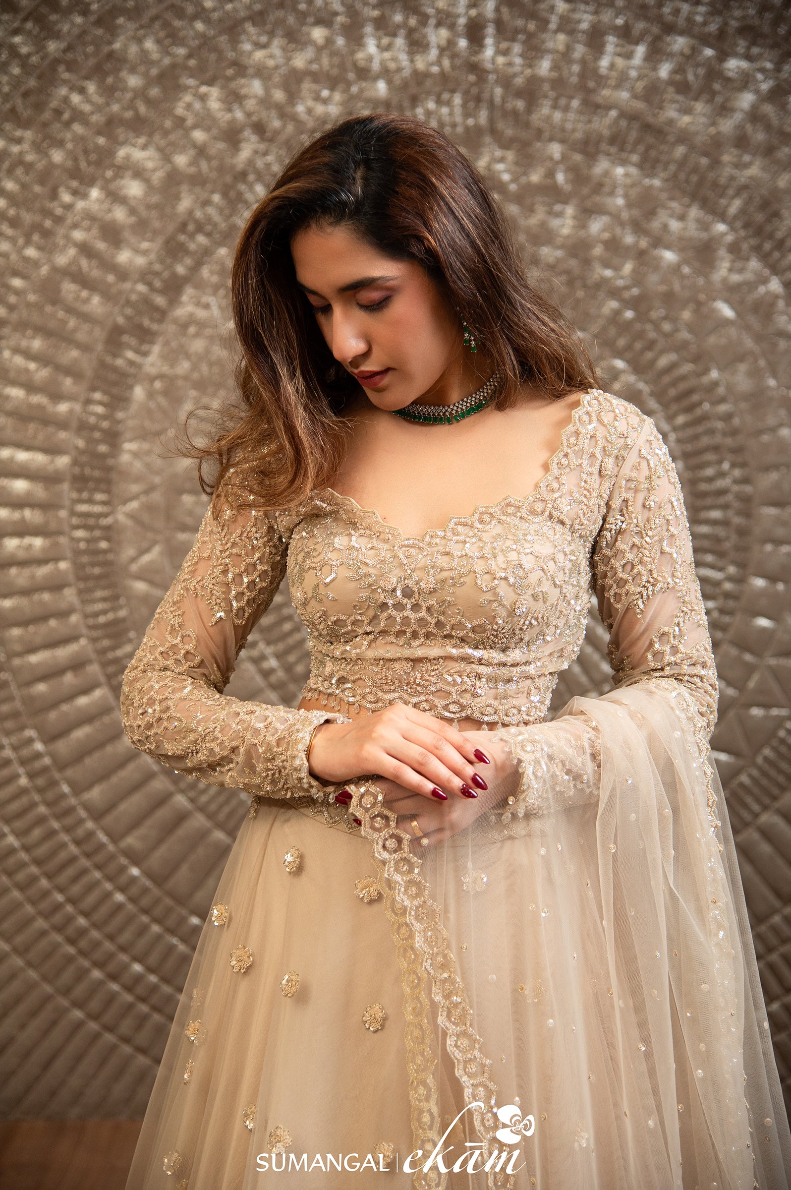 Designer Off White Net Handwork Lehenga