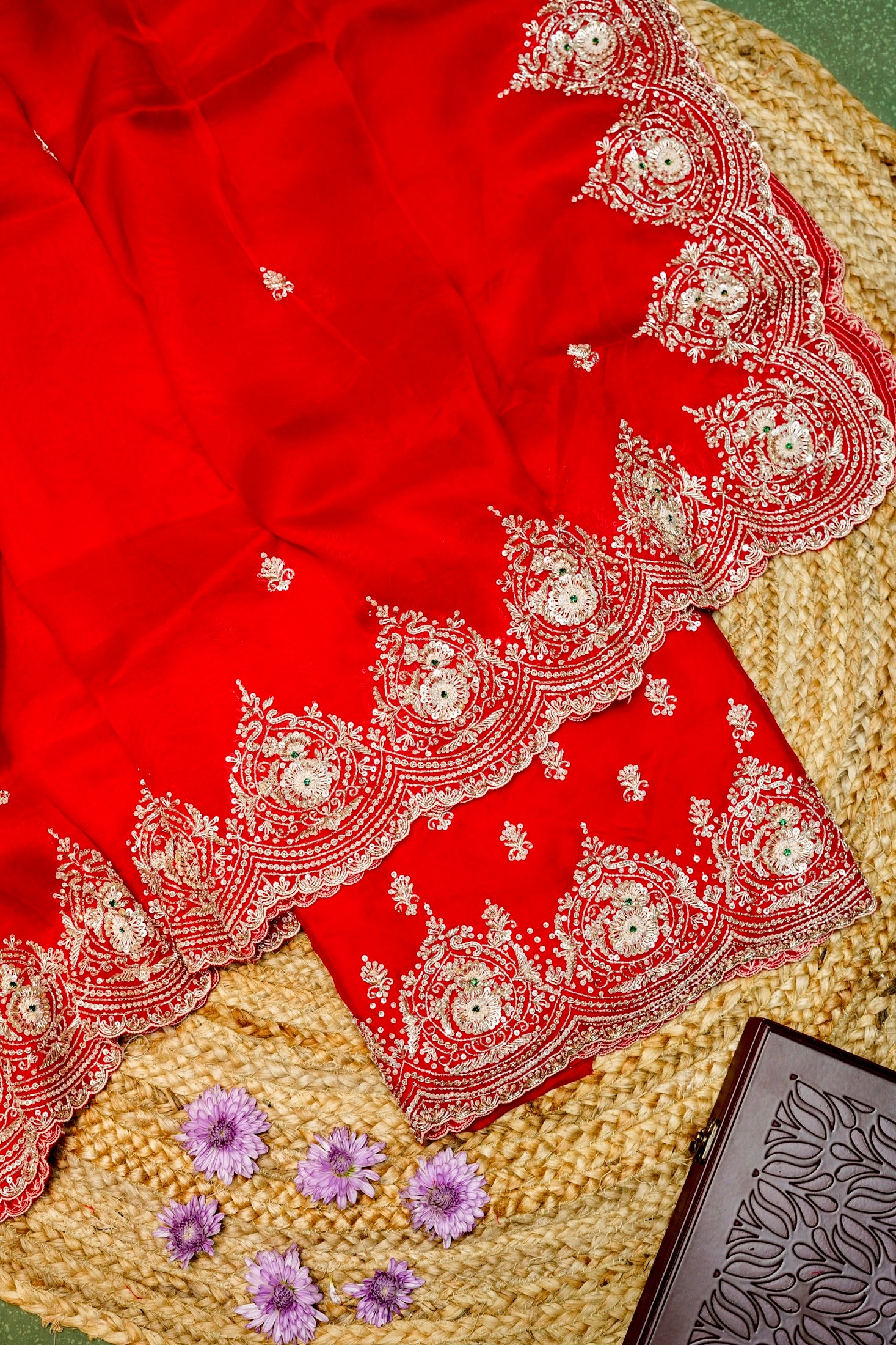 Designer Blood Red Kora Silk Suit