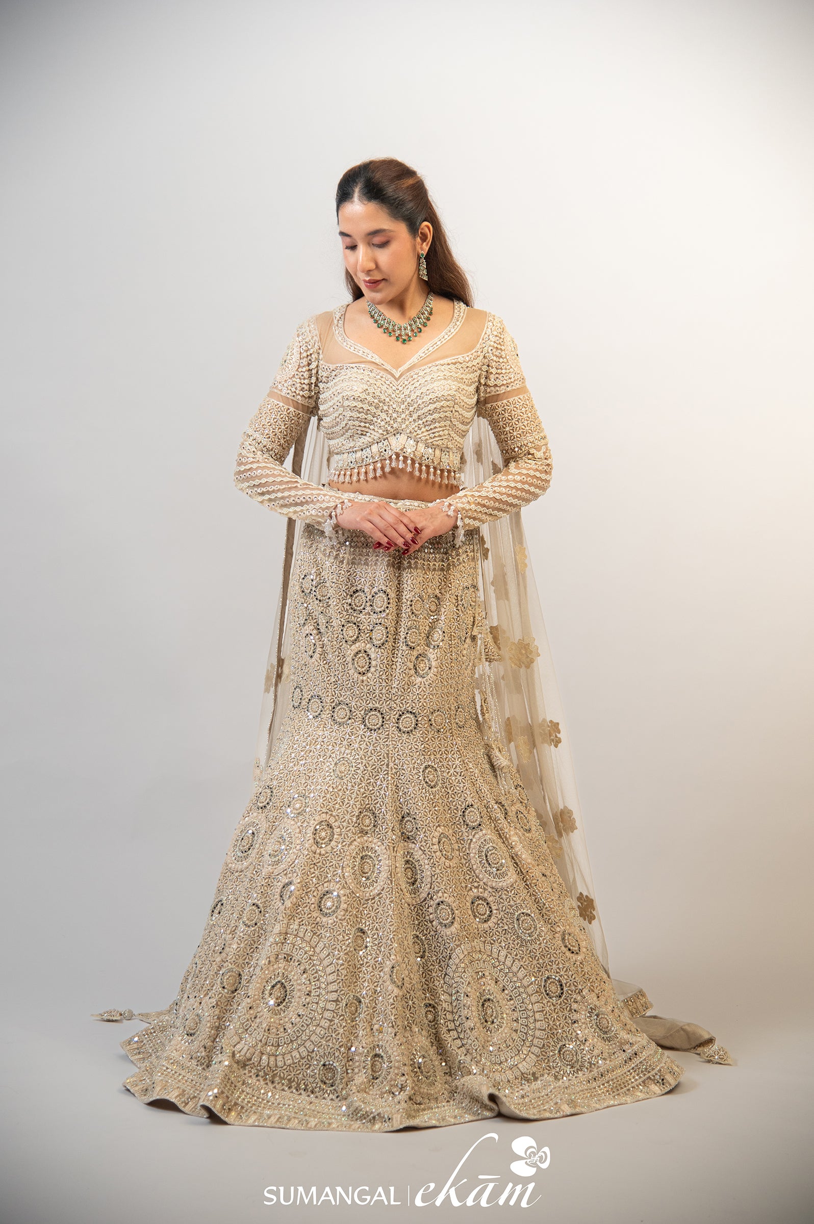 Designer Golden Handwork Fishcut Lehenga