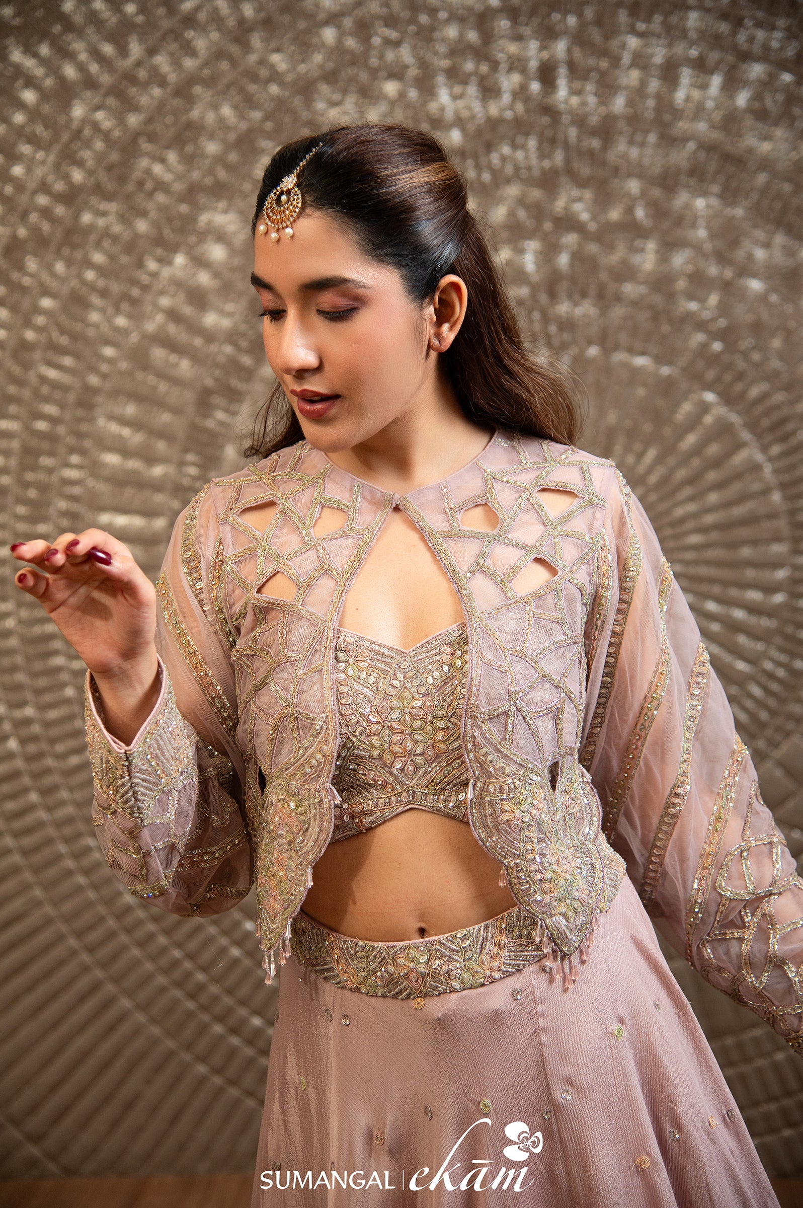 Designer Lilac Chiffon Party Wear Crop Top