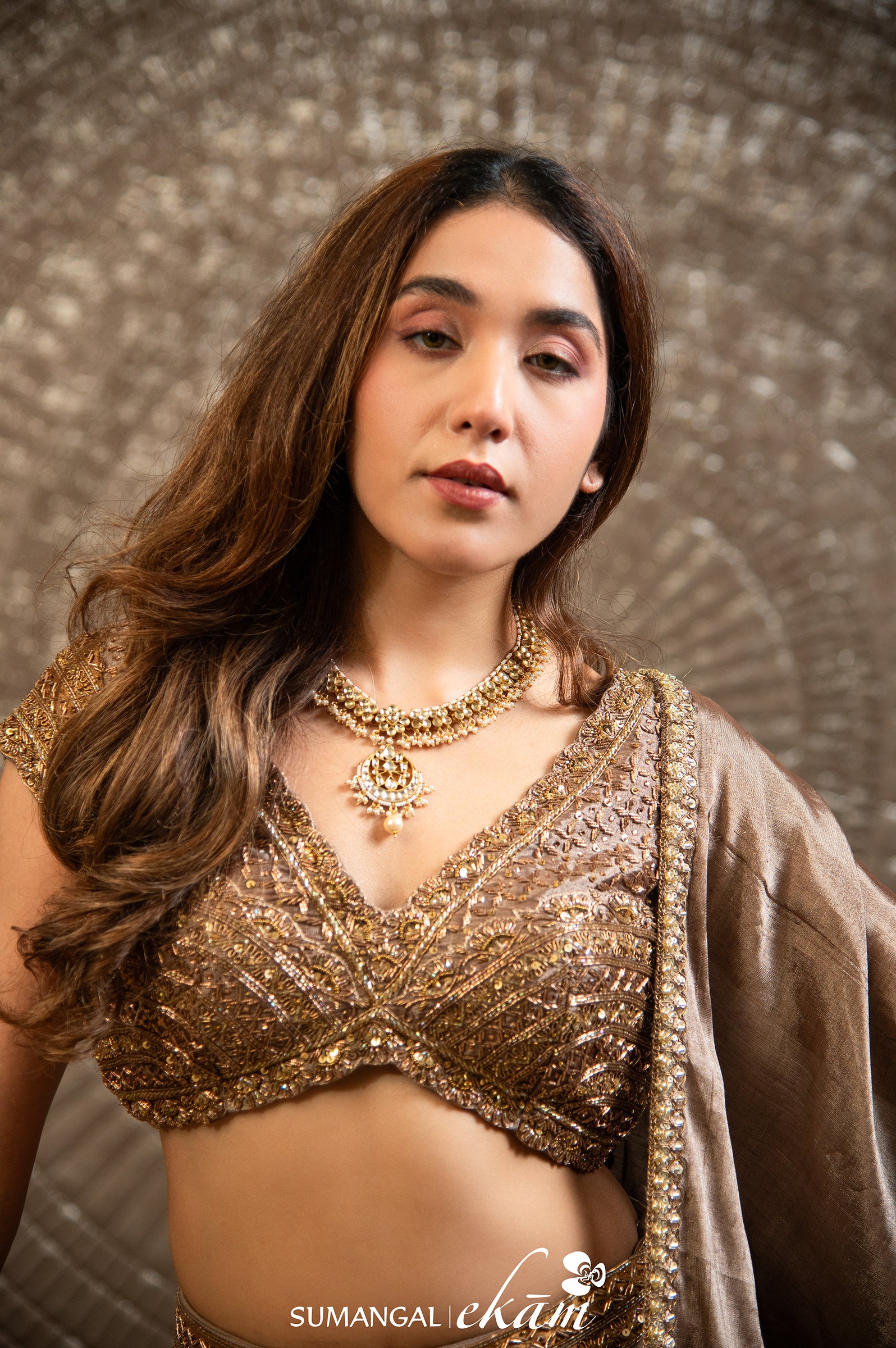 Designer Golden Silver Tissue Silk Lehenga