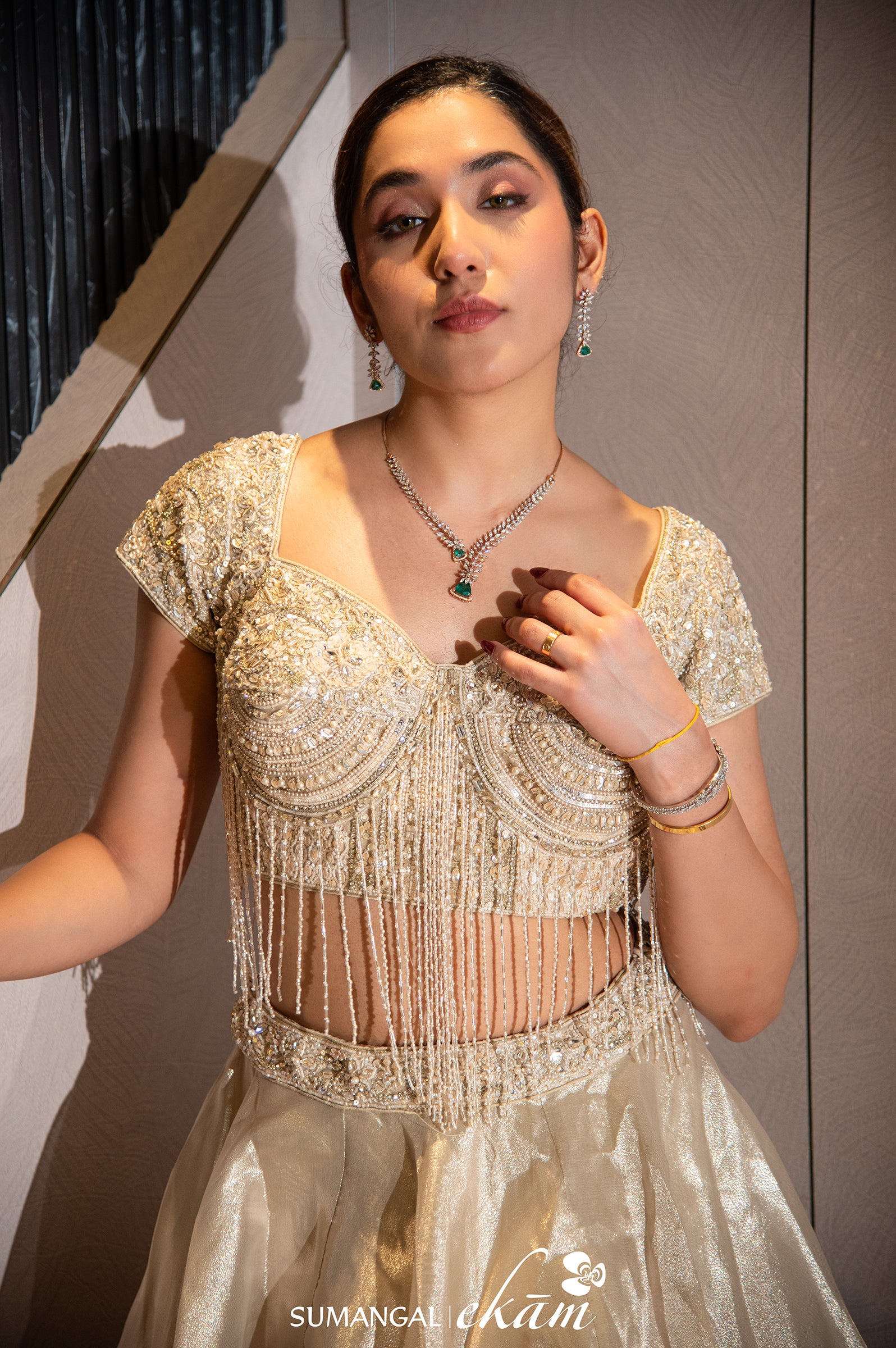 Designer Golden Tissue Silk Crop Top