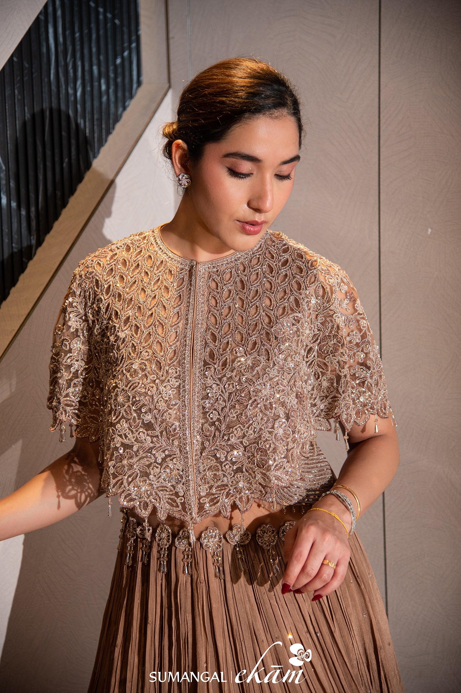 Designer Brown Crepe Silk Crop Top