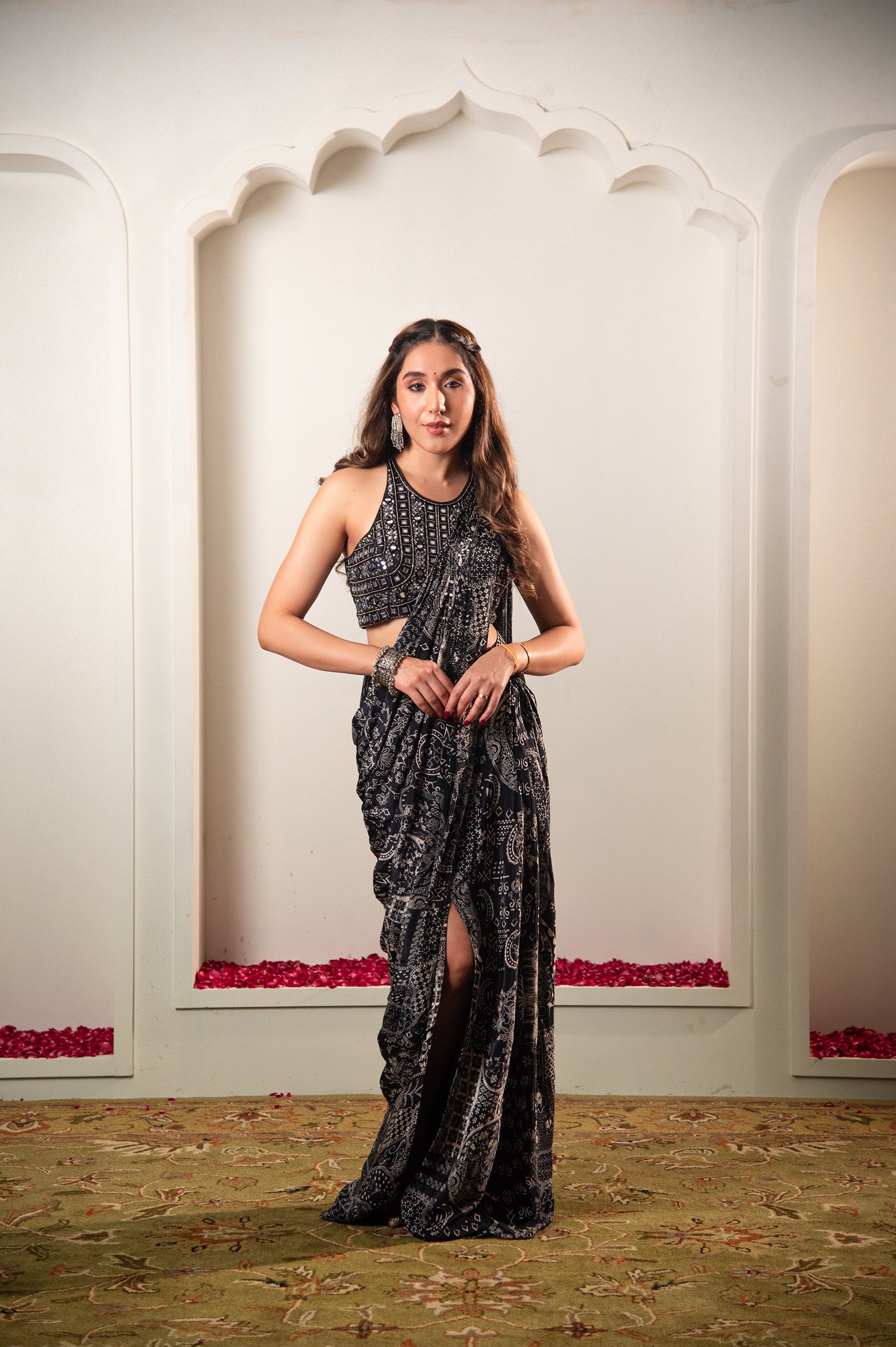 Designer Black Chiffon Cocktail Saree
