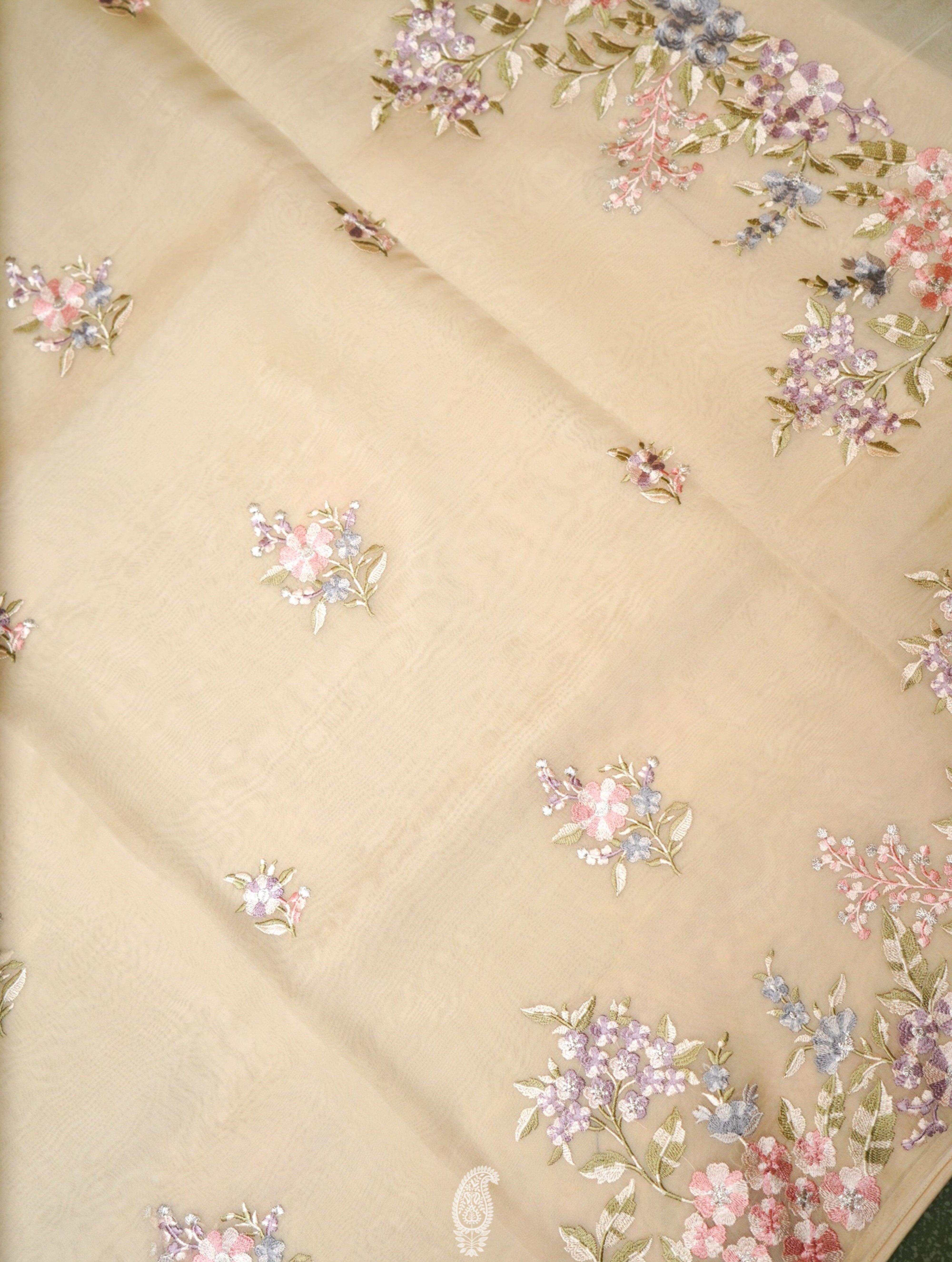  Designer Cream Organza Silk Saree