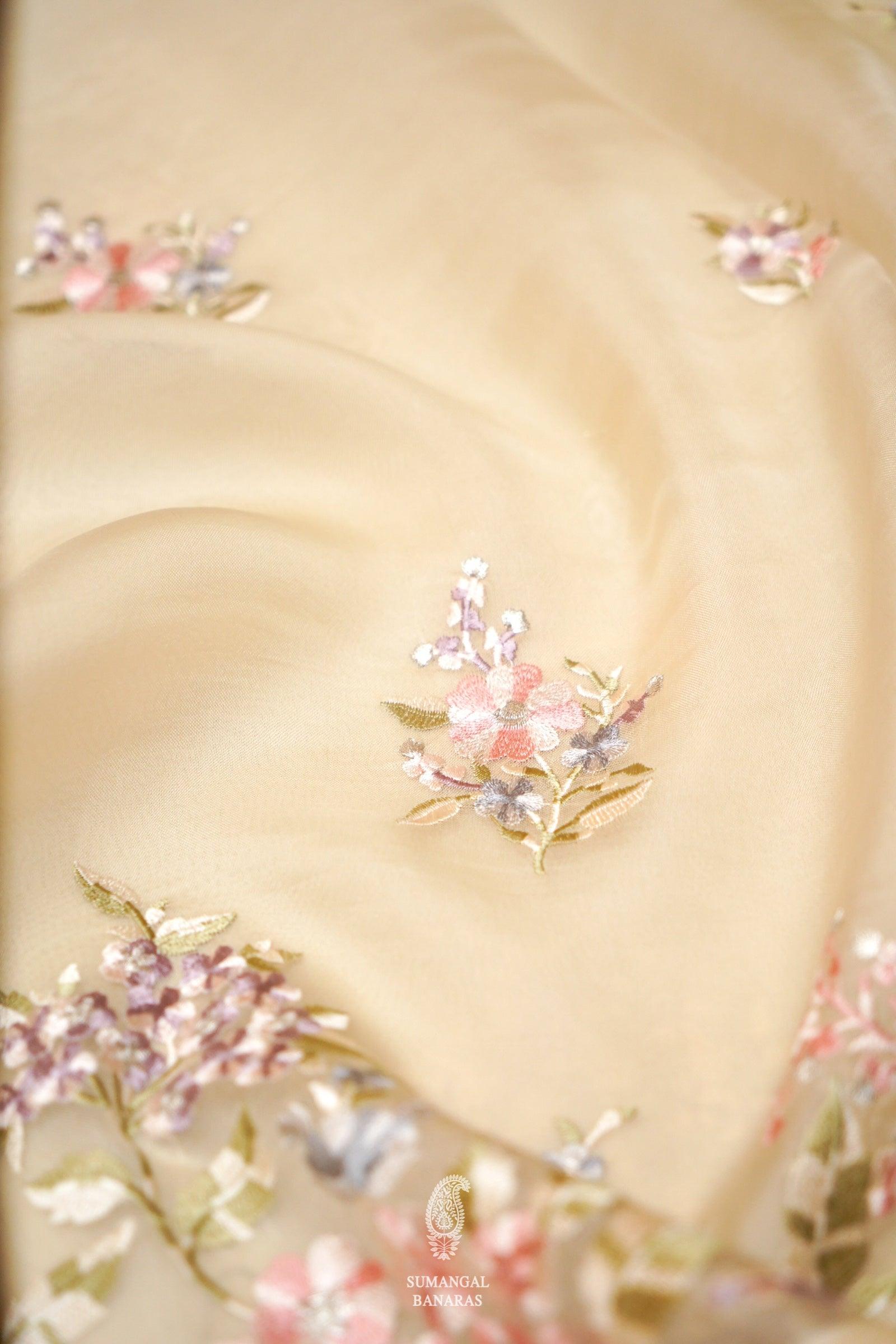  Designer Cream Organza Silk Saree